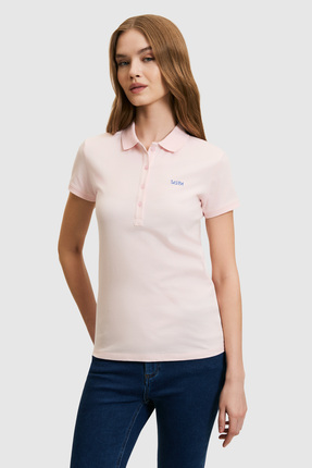 U.S. Polo Assn. Kadın Açık Pembe Polo Yaka Düğme Detaylı Basic Tişört 5032346...