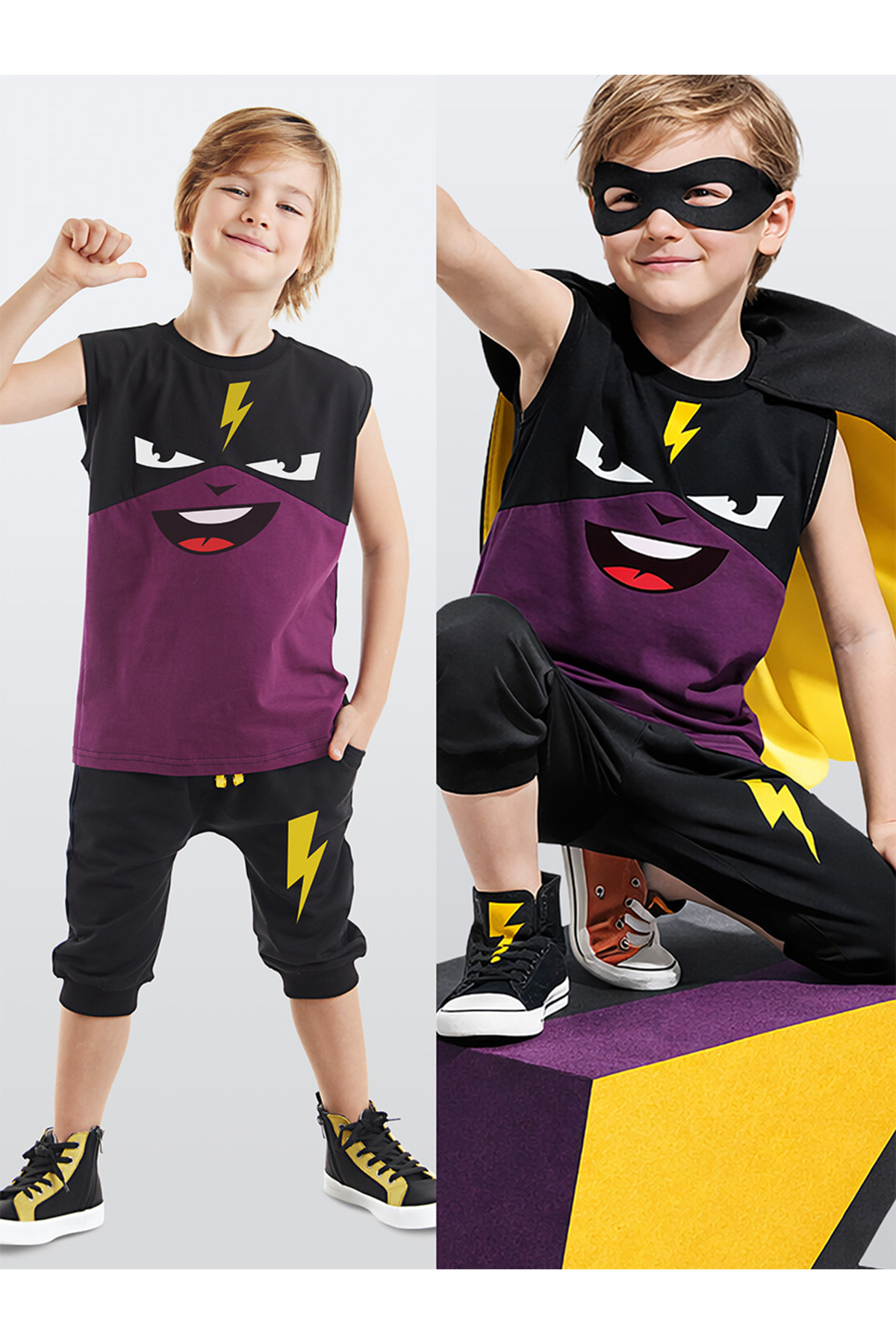 Lightning Mask Boys T-shirt Capri Shorts flow