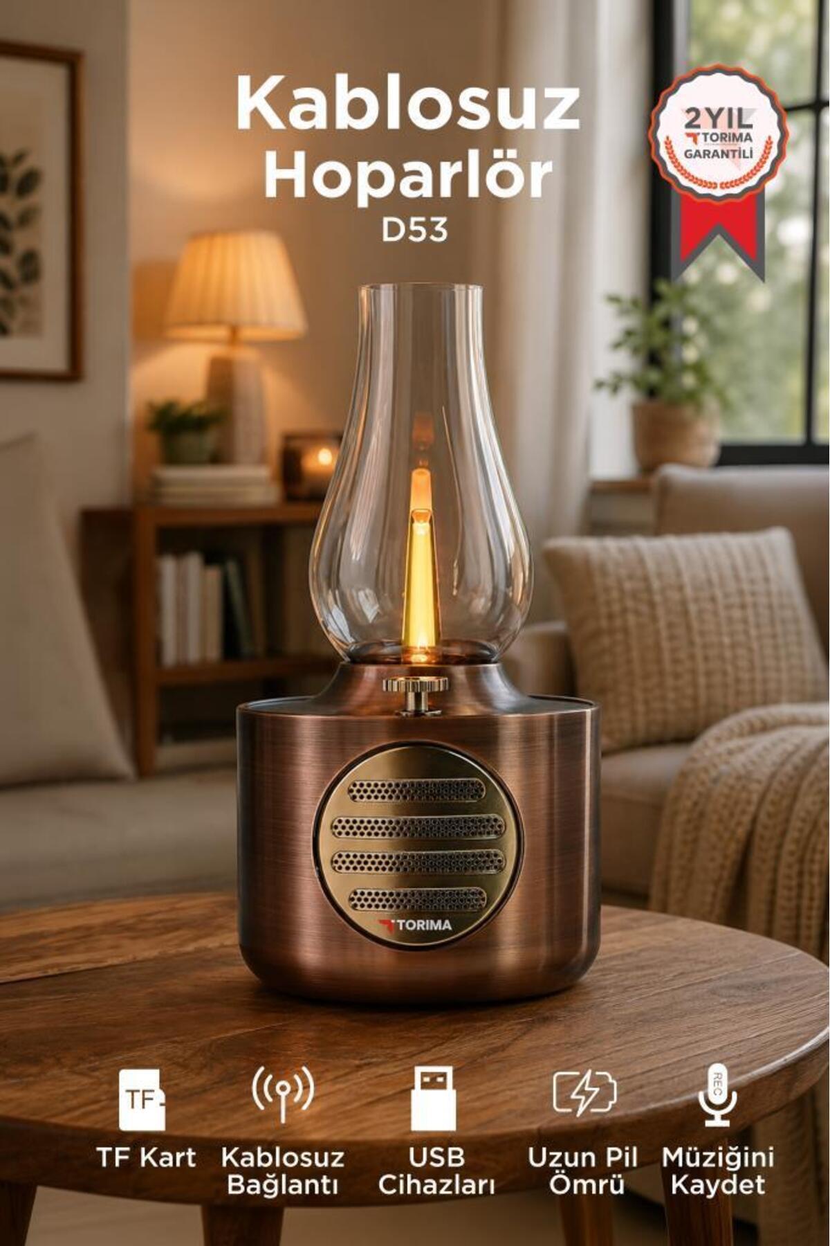 Torima Bluetooth Hoparlör Vintage Gaz Lambası Işıklı Şarjlı