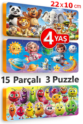 EVAKANCA 15 Parça 3 Adet Kalın Puzzle 3-4 Yaş Yapboz Yaban Hayvanları Uzay Me...