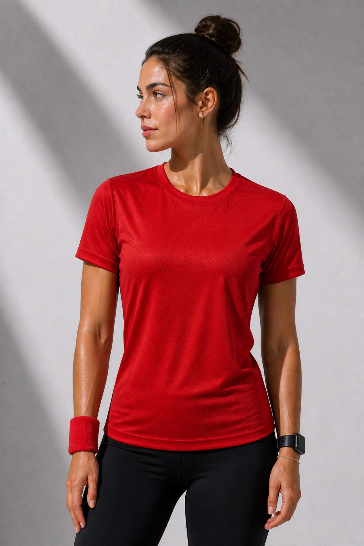 Women's Red Performance Sports T-Shirt Fast-Drying Stretchy and Durable Fabric Moisture Absorbing Sports T-Shirt