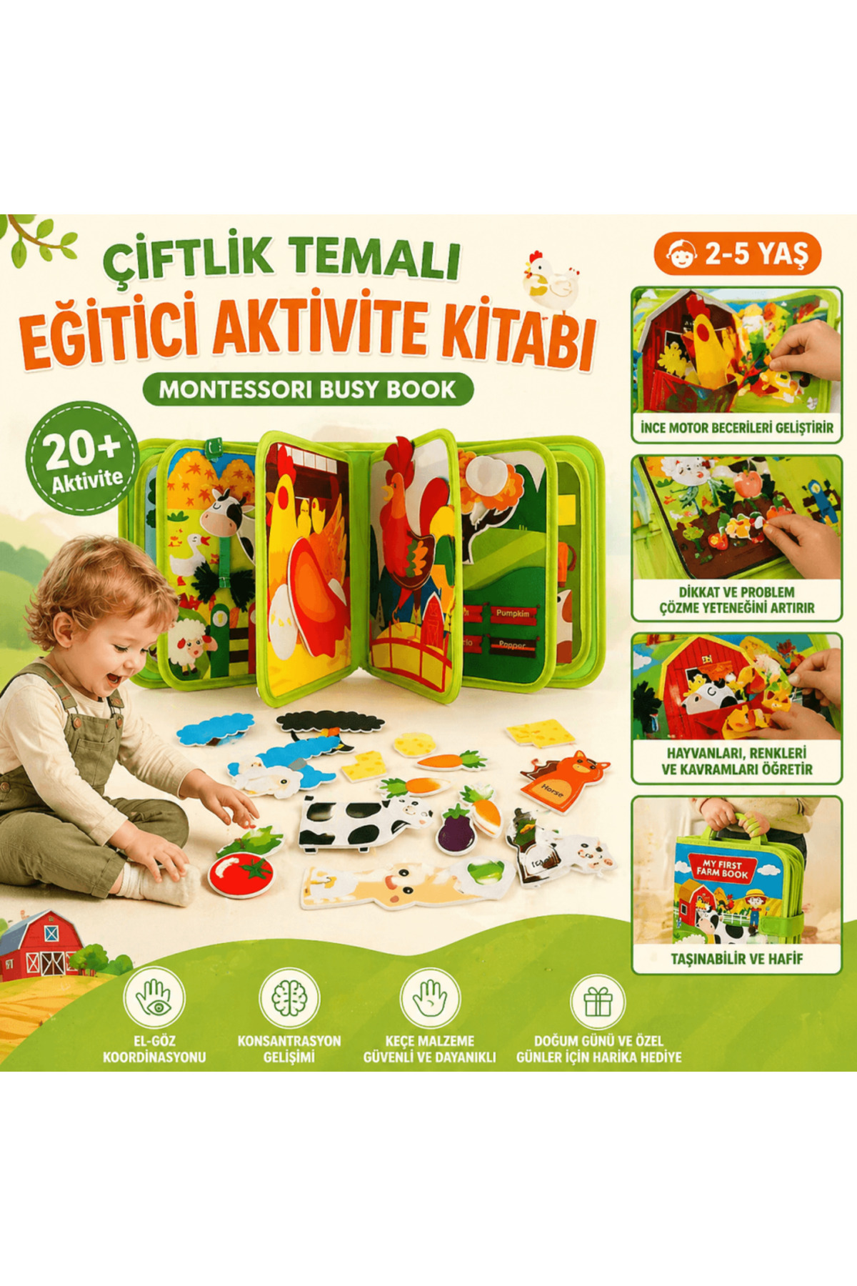robokids Montessori Keçe Aktivite Kitabı | Eğitici Busy Book