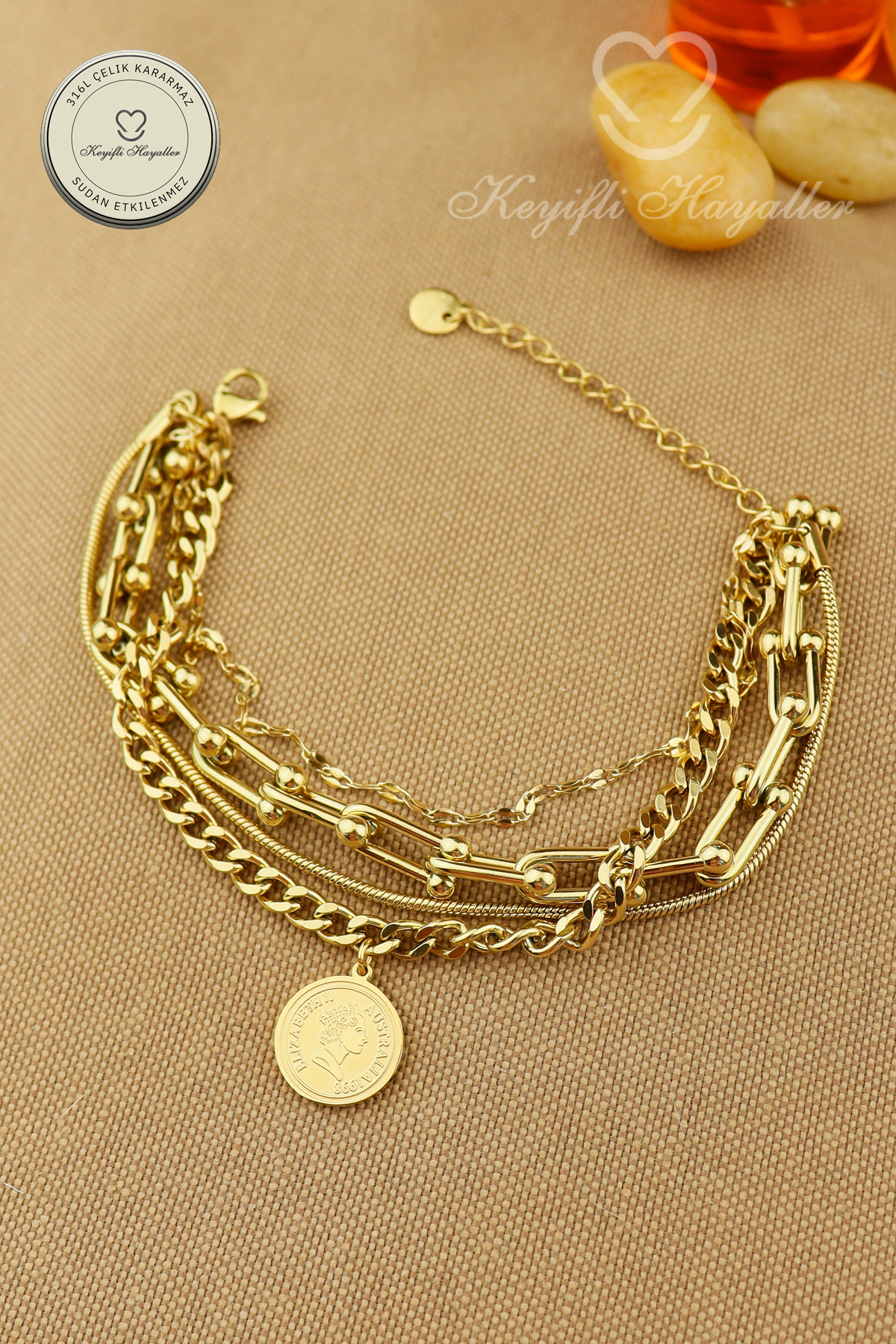 Steel Bracelet - 4-Piece Combination 316L Steel Unfading Trend Steel Bracelet 16+5 cm