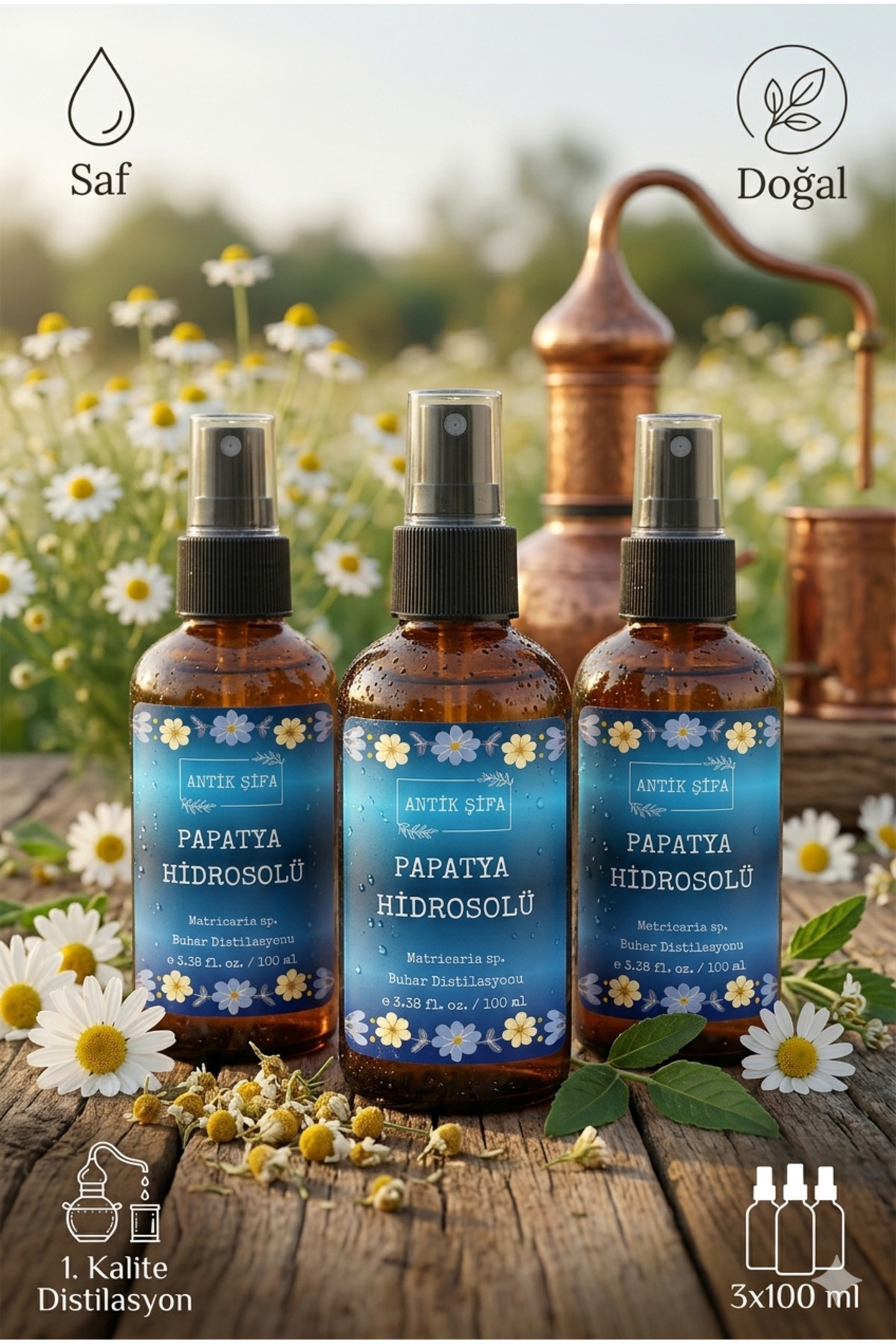 Saf Papatya Hidrosolü 300 Ml - (3 X 100ml Papatya Suyu) — papatya300ml