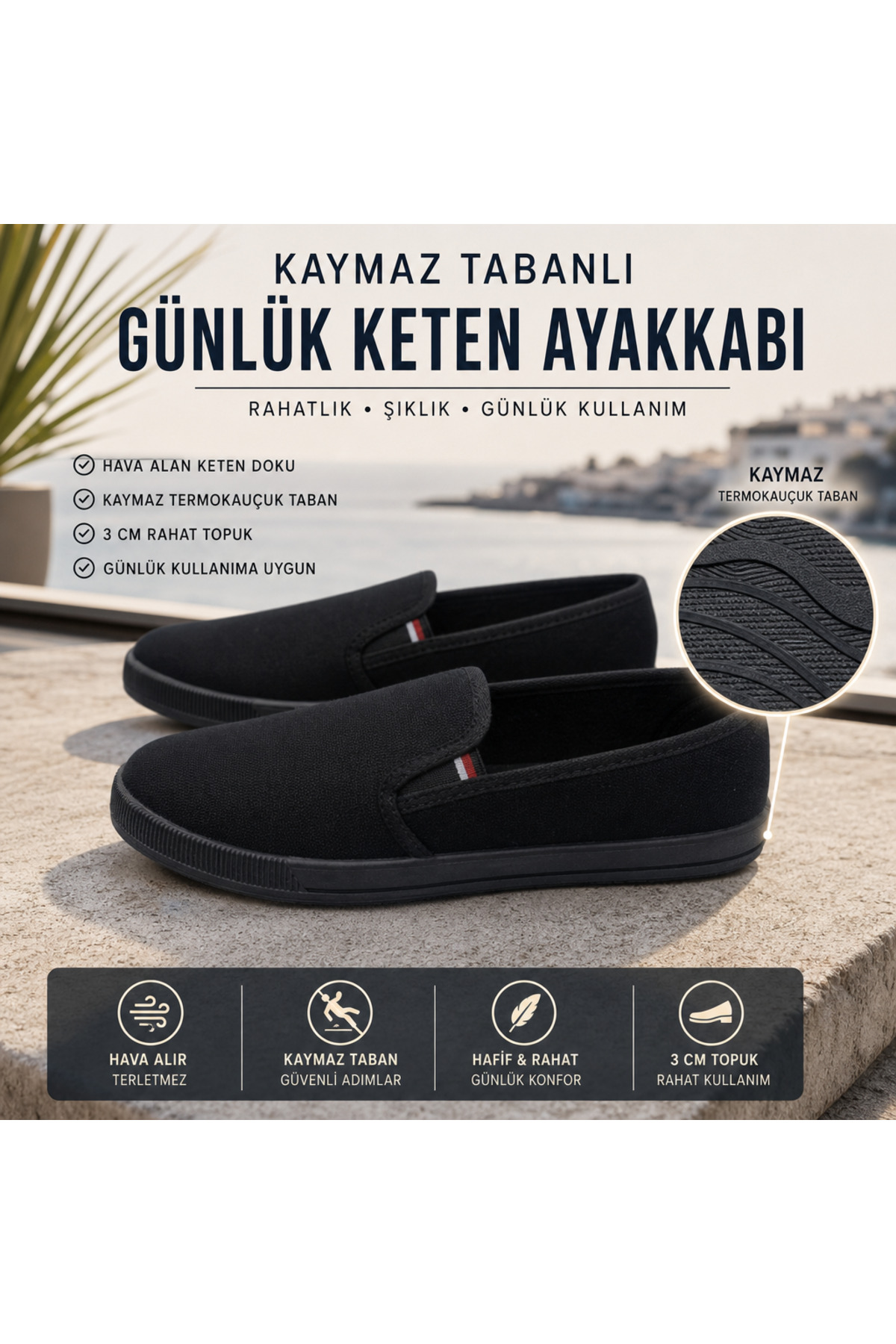 ÇİĞDEM BLACK LINEN SHOES