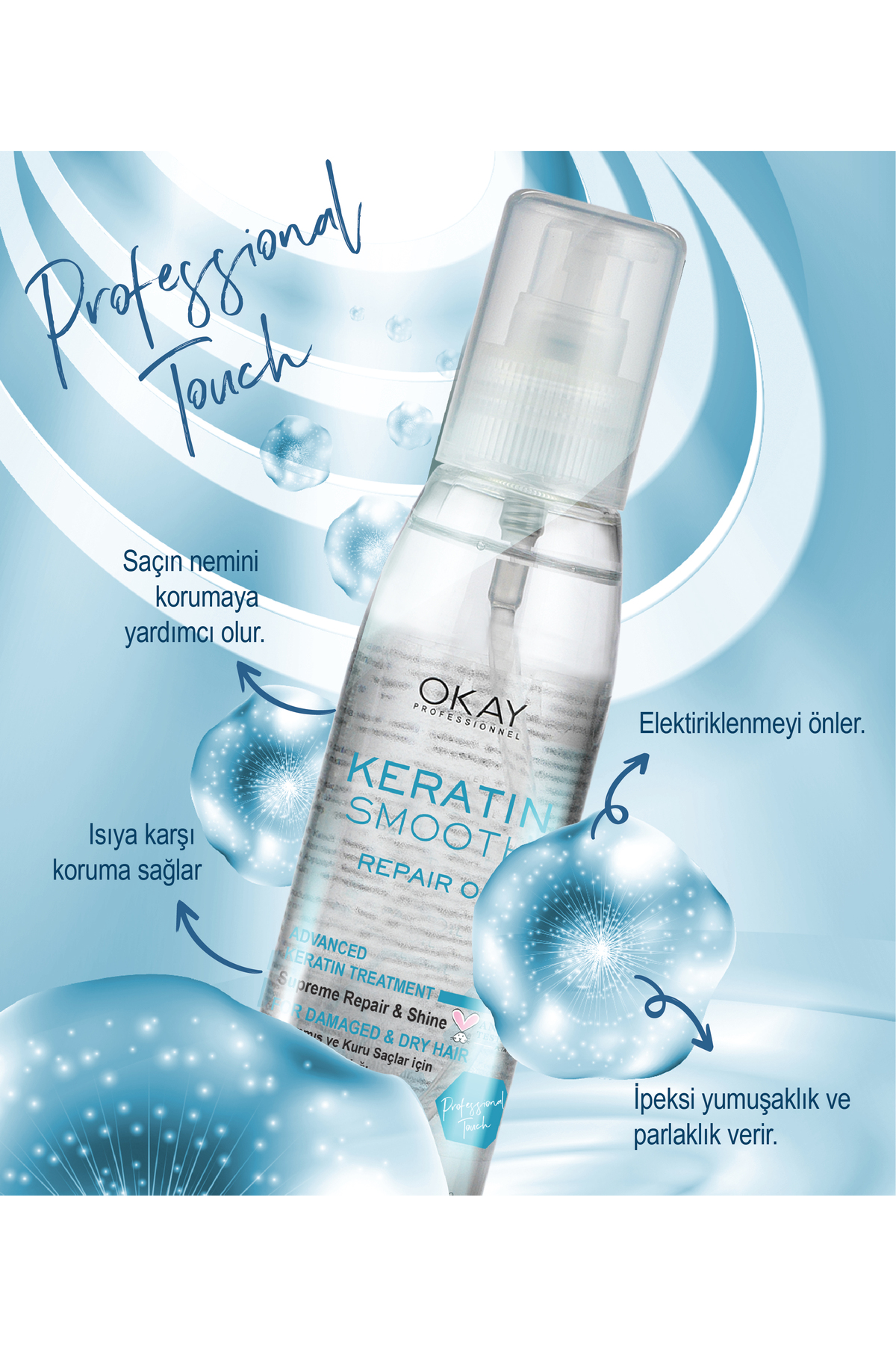 KERATIN SMOOTH Onarıcı Bakım Yağı 125ml (Yıpranmış Saçlar İçin) — OTR134 KERATIN BAKIM — تصویر 3 از 5
