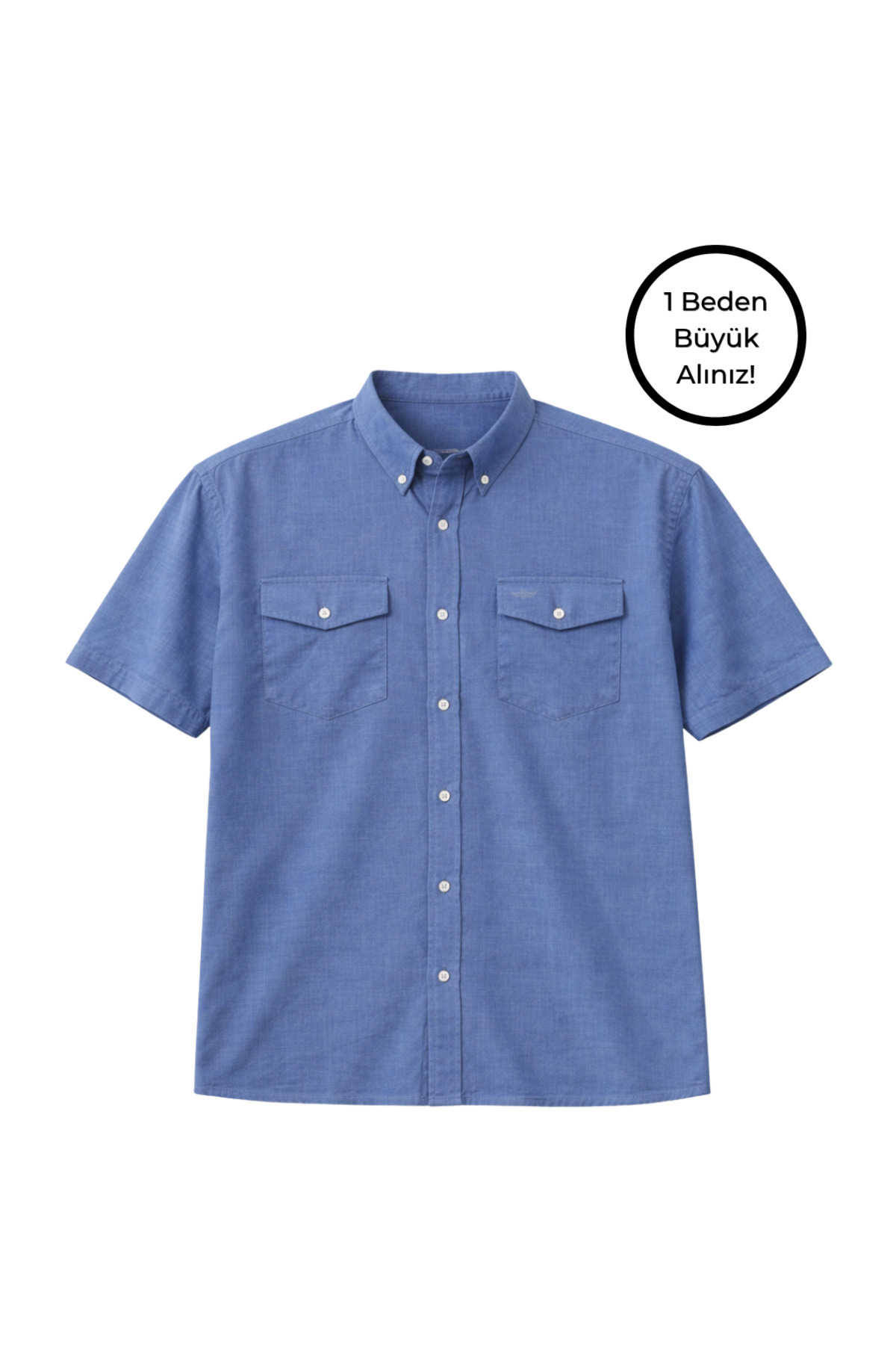 BattalModa Erkek Büyük Beden İndigo Çift Cepli Kısa Kollu Gömlek 3XL-4XL-5XL-6XL-7XL-8XL görsel 4