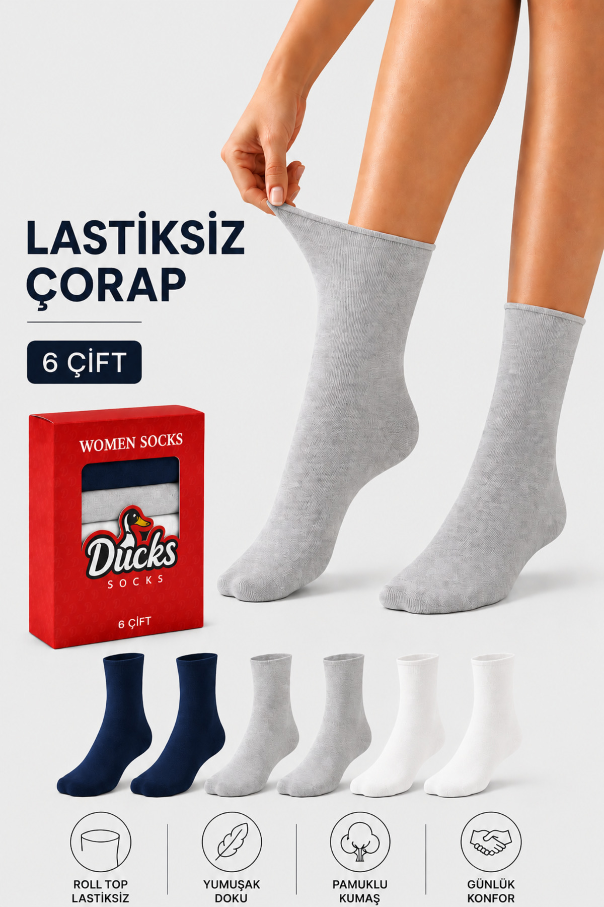 Women's 6-Pack Cotton Boxed Elastic Socks Diabetic Friendly Seamless Traceless Long Taperless Socks
