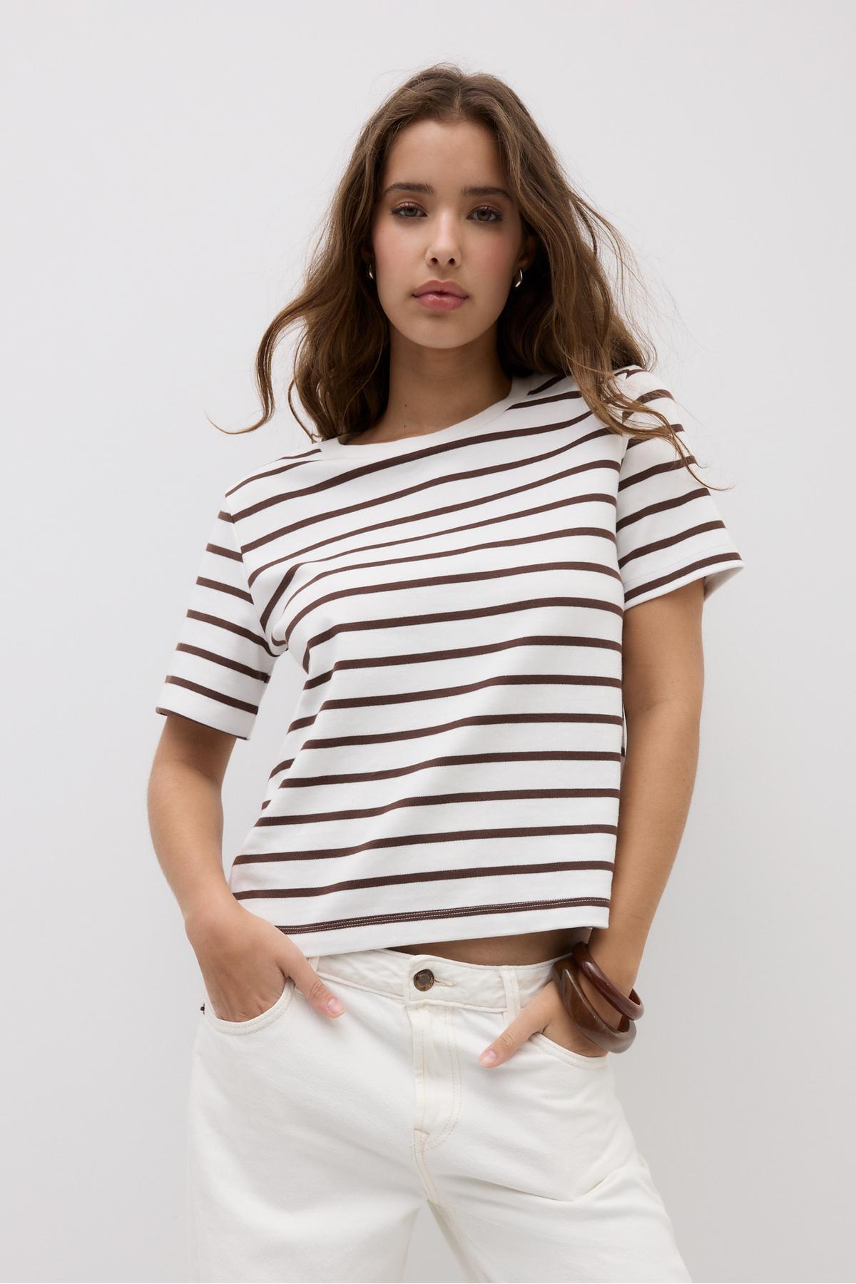 Stradivarius Çizgili, heavy weight, regular fit basic tişört
