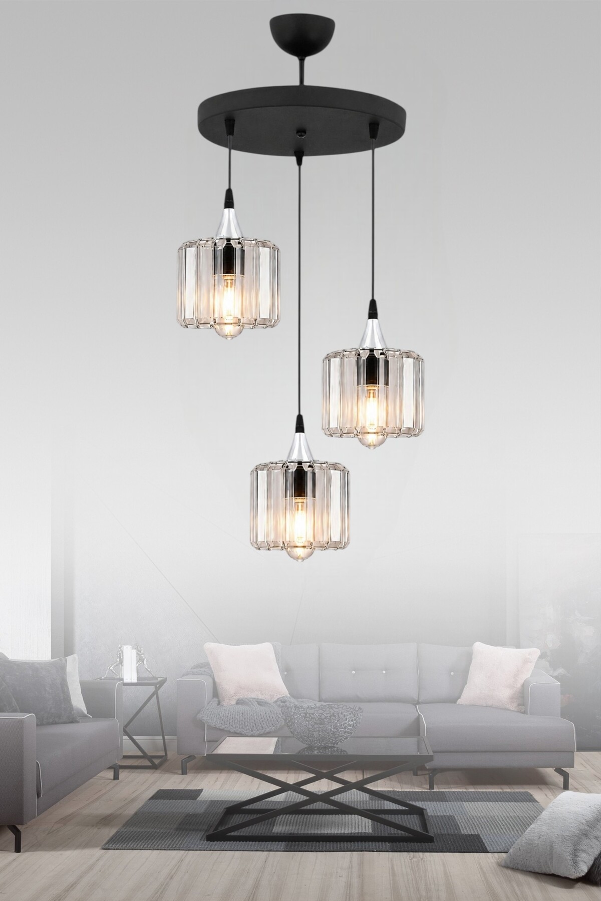 MELODY 3-LIGHT PENDANT DECORATIVE LIGHTING WITH CRYSTAL STONE