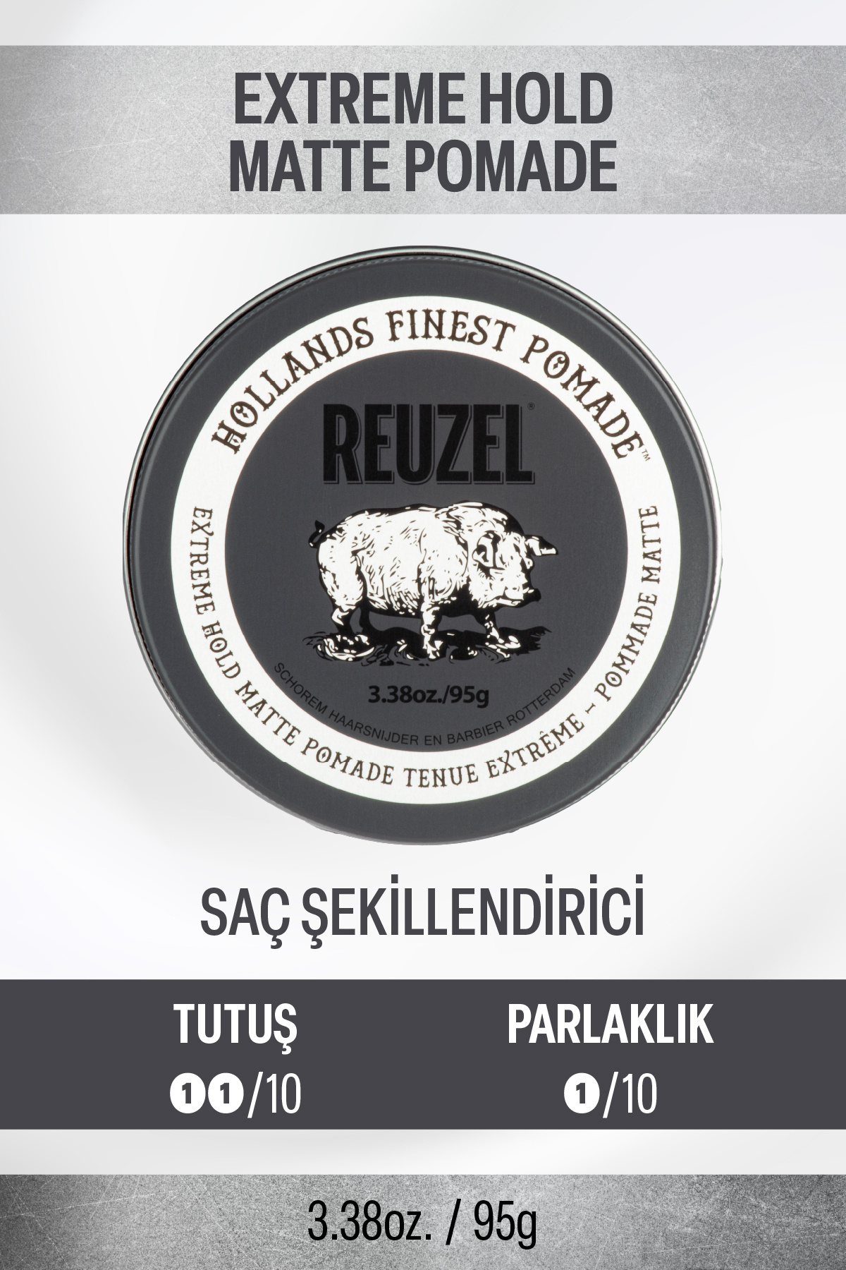 Reuzel Extreme Hold Matte Pomade Ekstra Güçlü Tutucu Mat Krem Wax