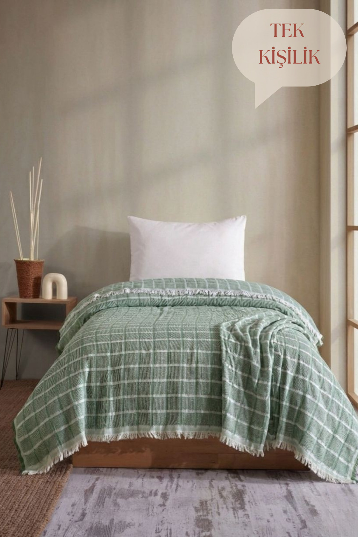 Green Muslin 4-Layer Bedspread Quilting Single Cotton Quilting 170x200