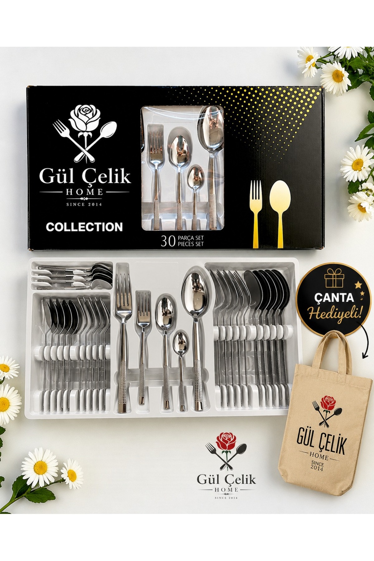 30-Piece Cutlery Set for 6 People with Wicker Model Box