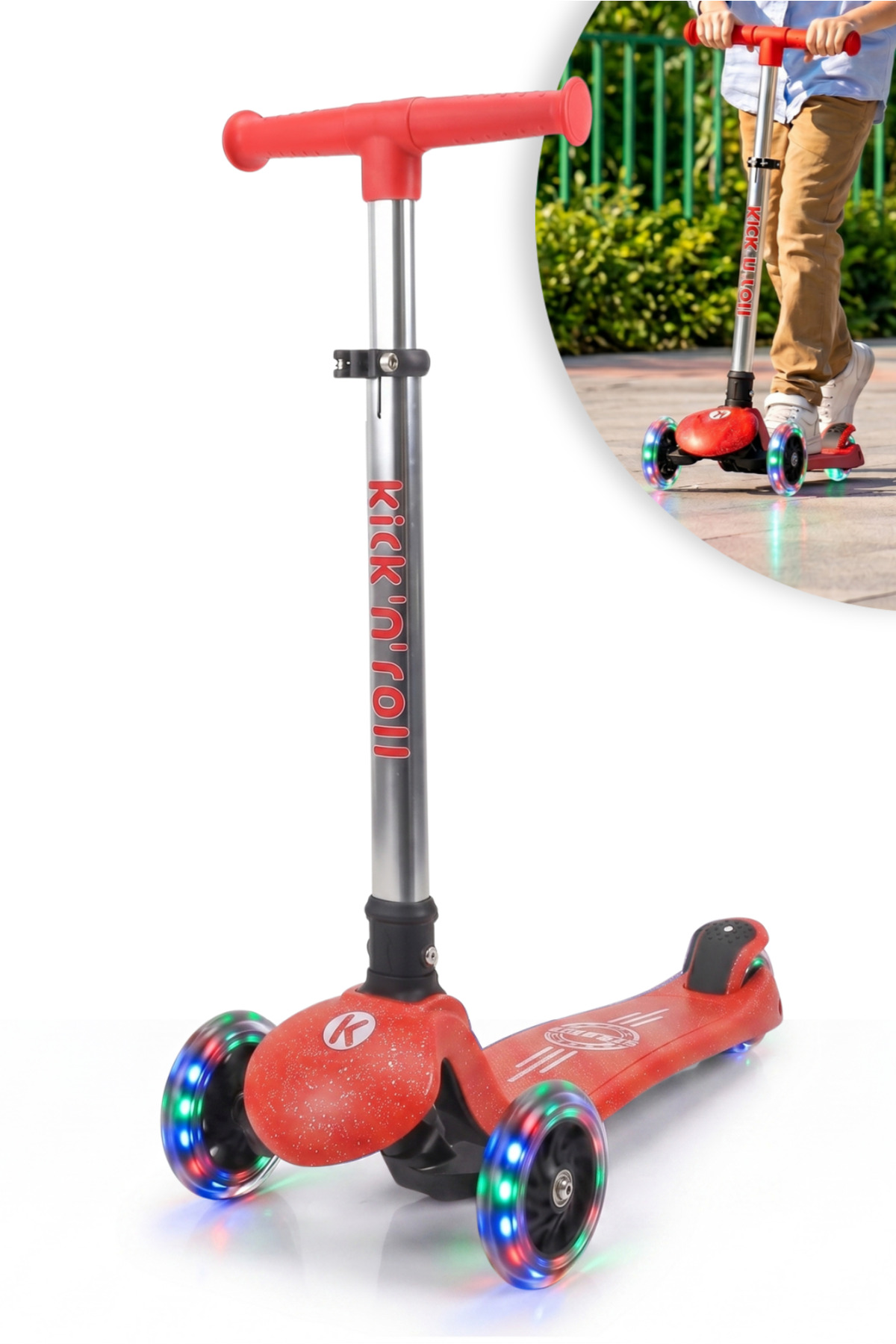 3 Wheel Lean-to-Steer Scooter with Kick 'n 'Roll Led Light 3-8 Years Old