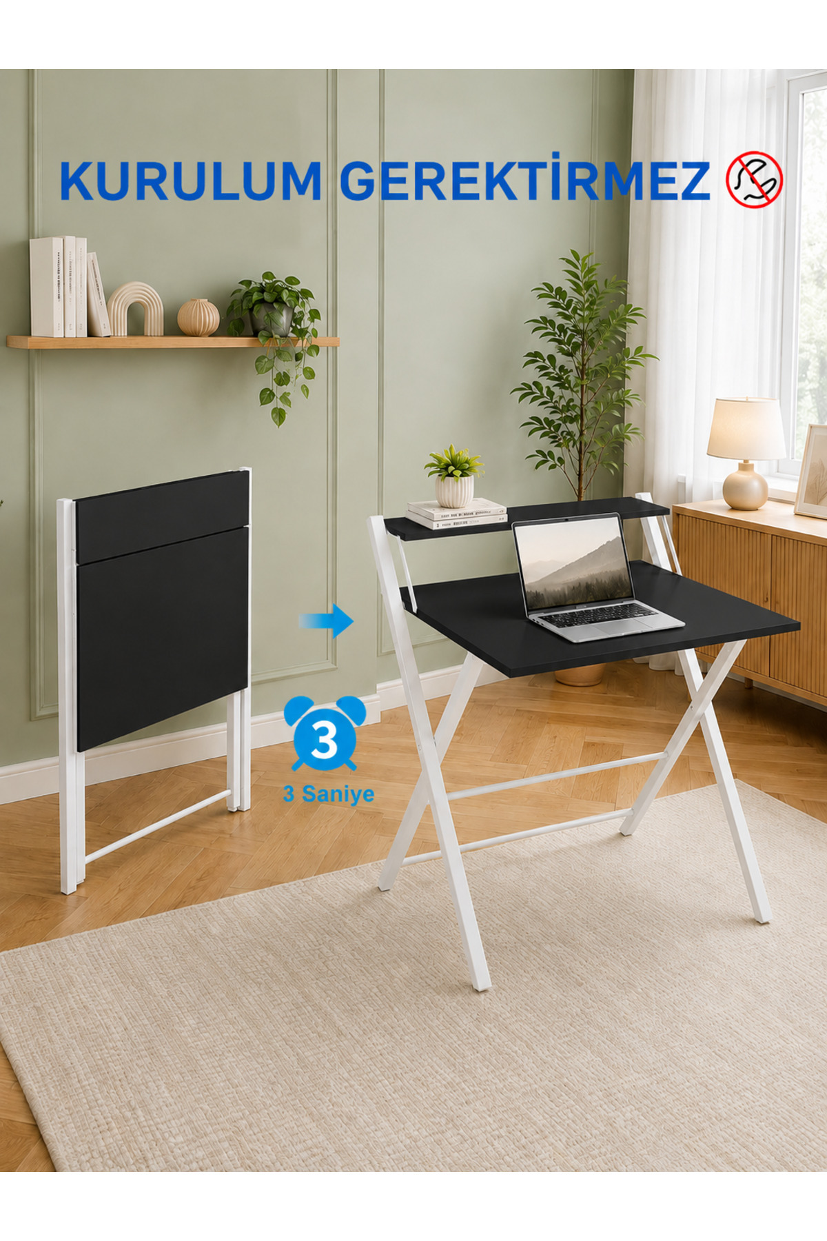 Bodo Metal Standing Laptop Table Folding Desk Table with Shelf Folding Laptop Table White Black