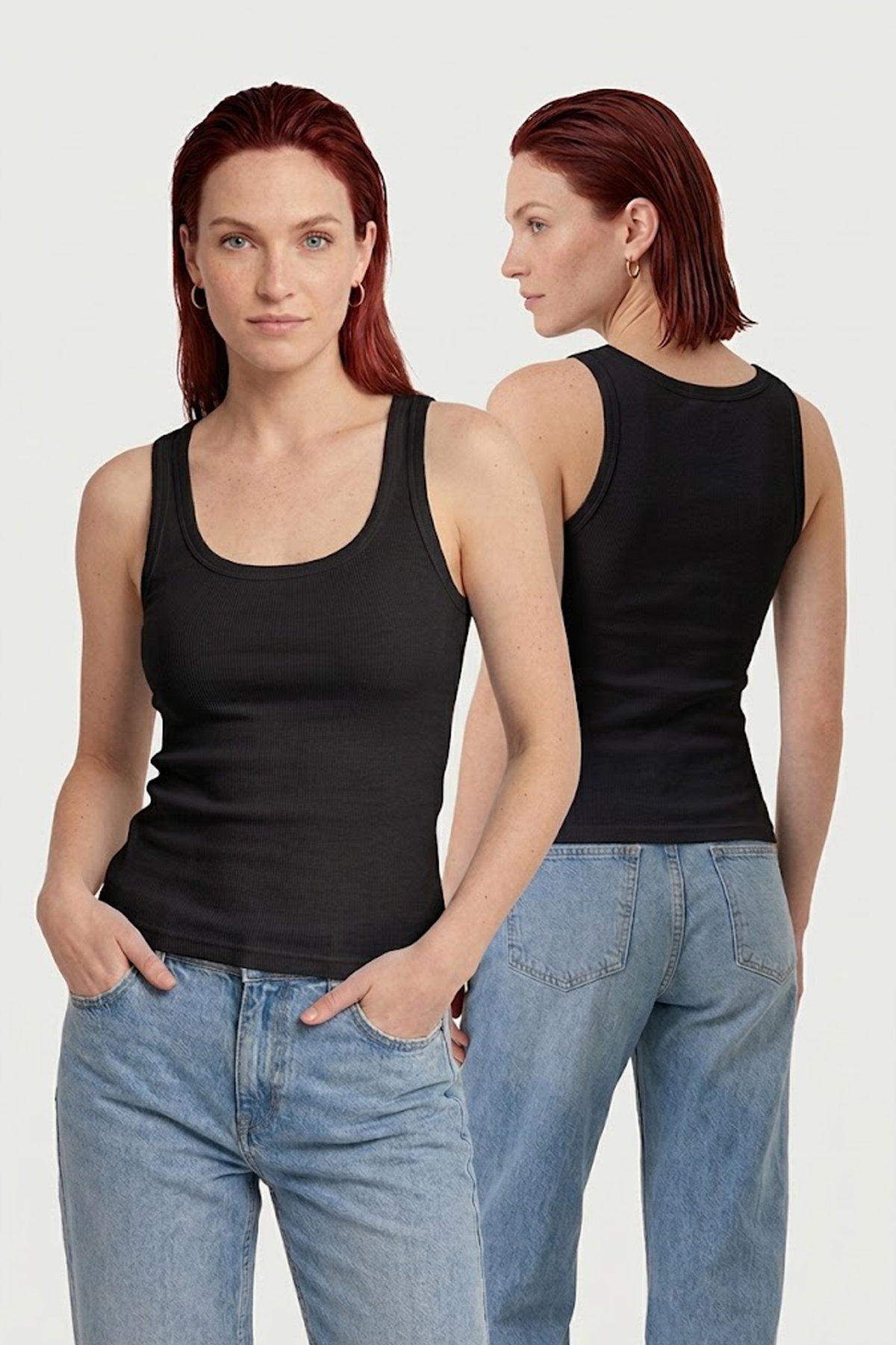 Lady Bom Kadın 2'li Set Premium Ribanalı Kaşkorse Atlet Siyah-Beyaz Basic Fitilli Pamuklu Esnek görsel 2