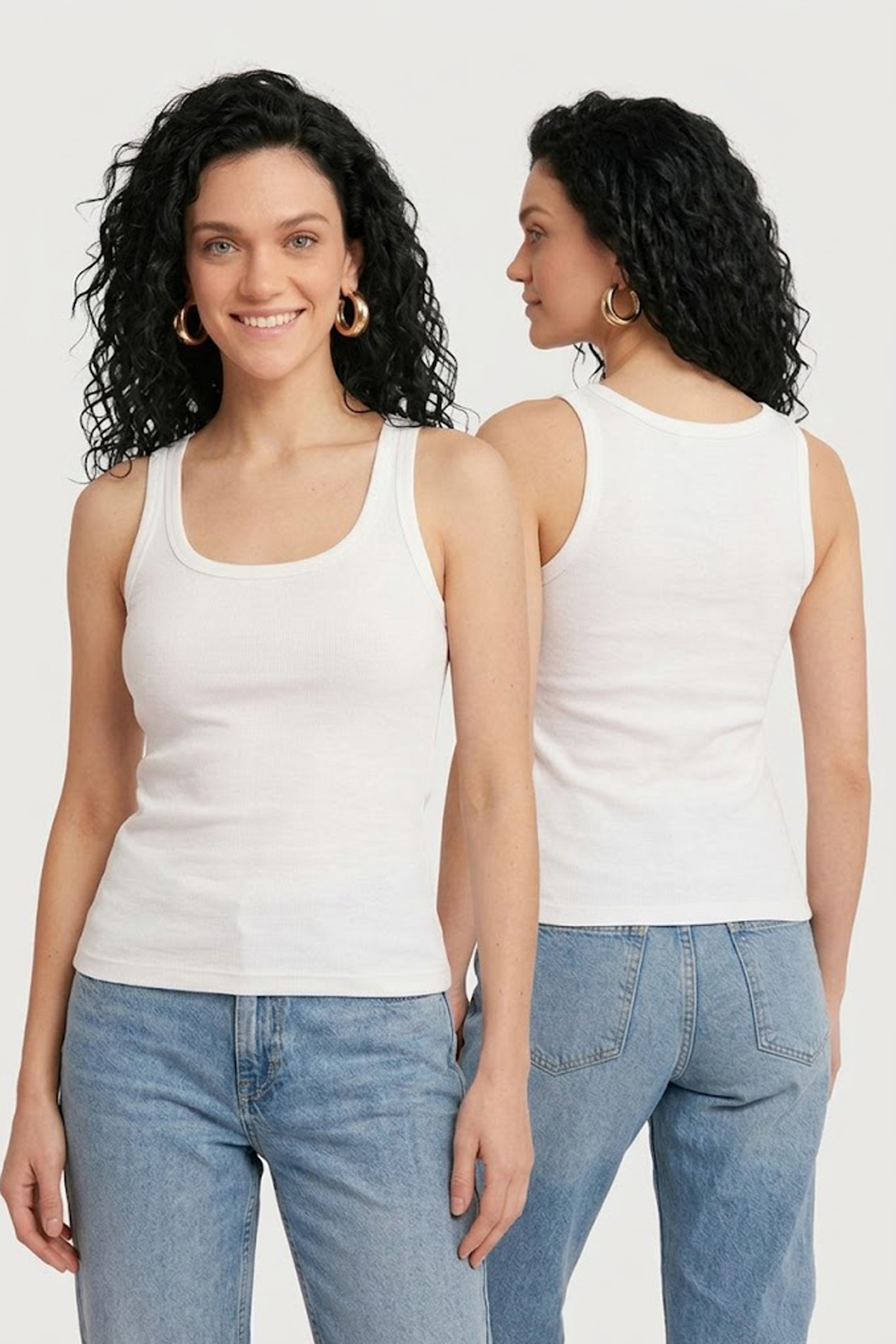 Lady Bom Kadın 2'li Set Premium Ribanalı Kaşkorse Atlet Siyah-Beyaz Basic Fitilli Pamuklu Esnek görsel 3