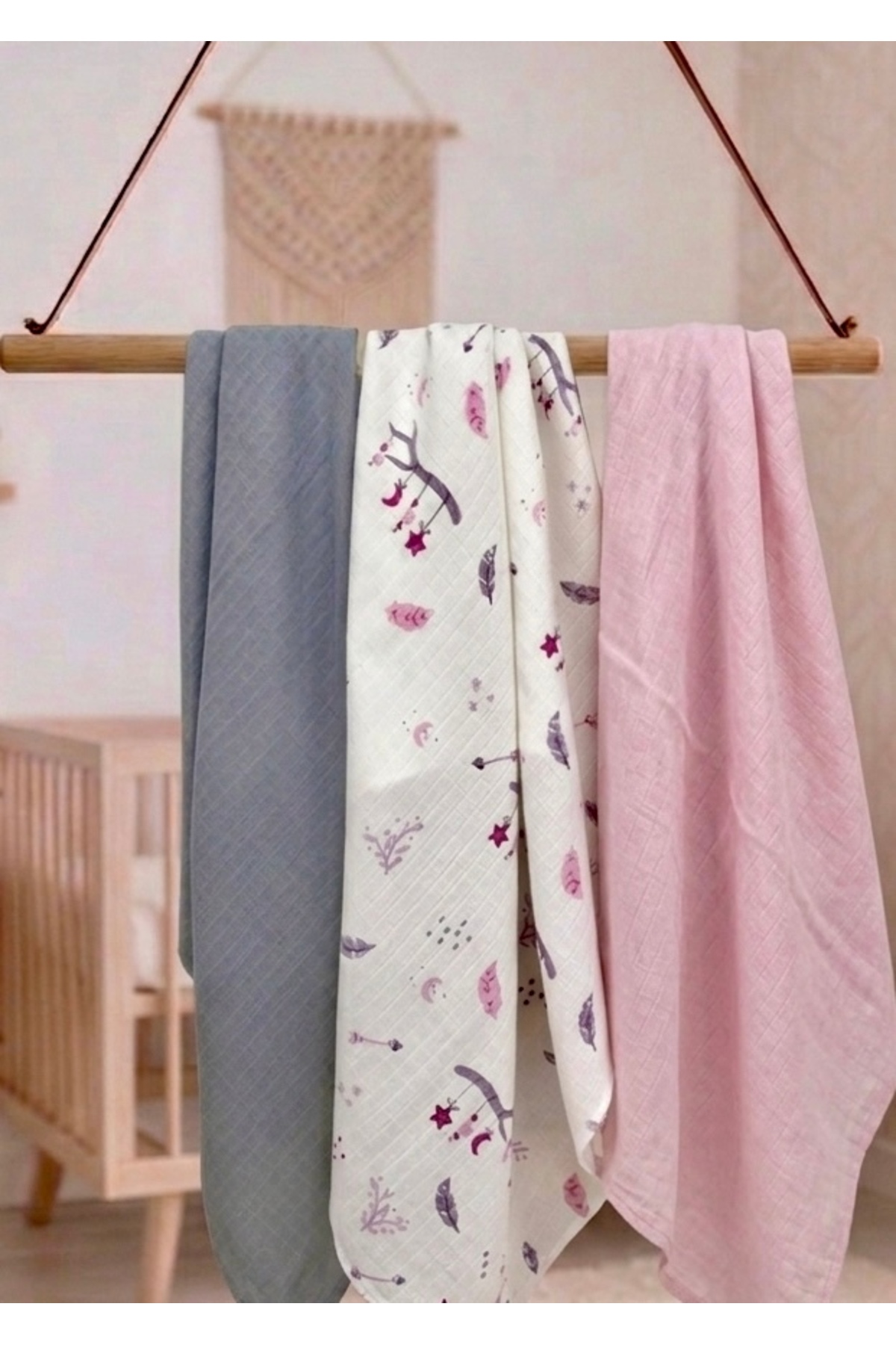 Organic cotton muslin cover & muslin baby blanket 3pcs set 90cm x 90cm