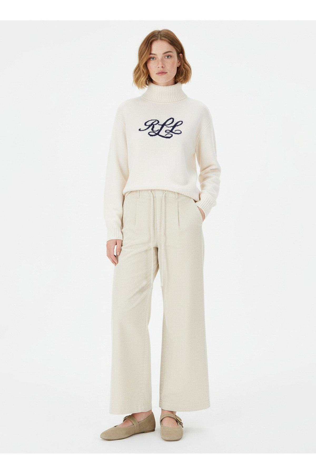 Lauren Ralph Lauren Ekru Kadın Balıkçı Yaka Regular Fit Kazak