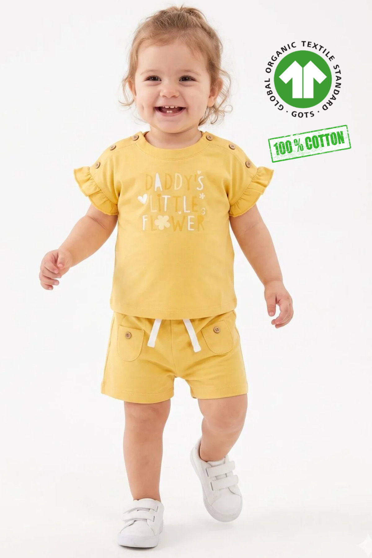 Cotton Organic Special Series Wooden Button Detailed Baby Girl 2pcs Set
