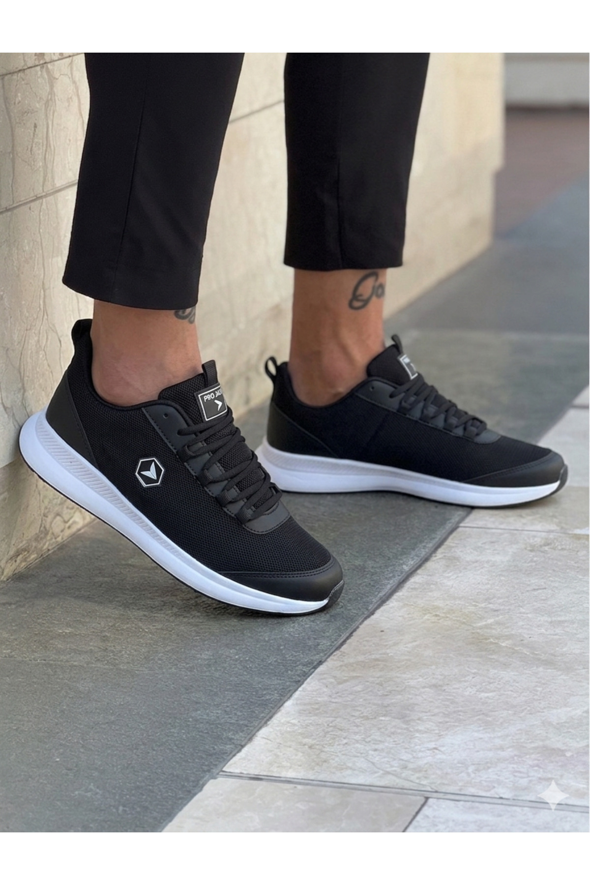 PRO JACK Siyah Beyaz Bağcıklı Sneaker Koşu Yürüyüş Erkek Spor Ayakkabı görsel 8