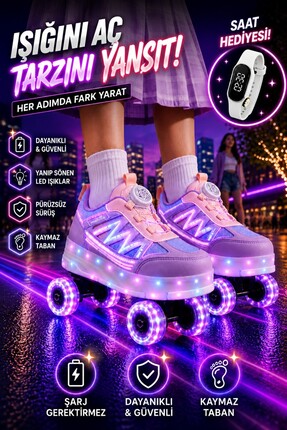 Muggo SKATE Çocuk Işıklı Patenli Tekerlekli Sneaker Spor Ayakkabı
