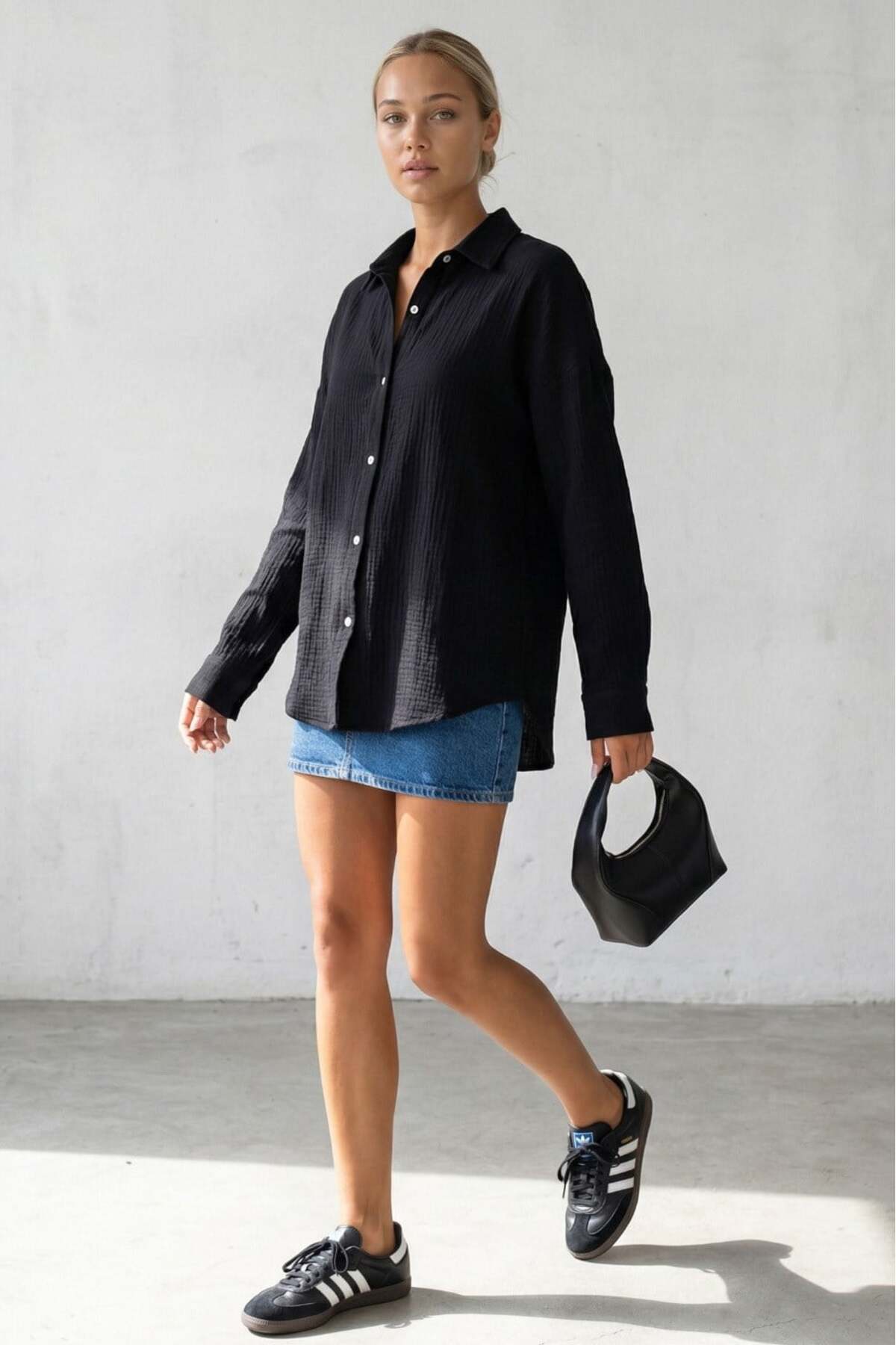 Black Muslin Fabric Basic Women's Shirt Mg1660