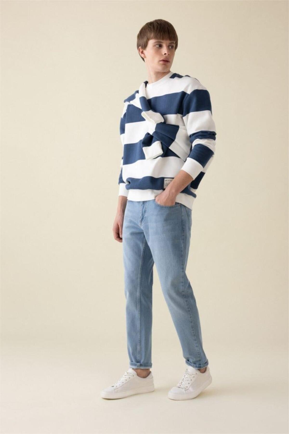DeFacto Boxy Fit Bisiklet Yaka Çizgili Sweatshirt A9066AX24AU görsel 2