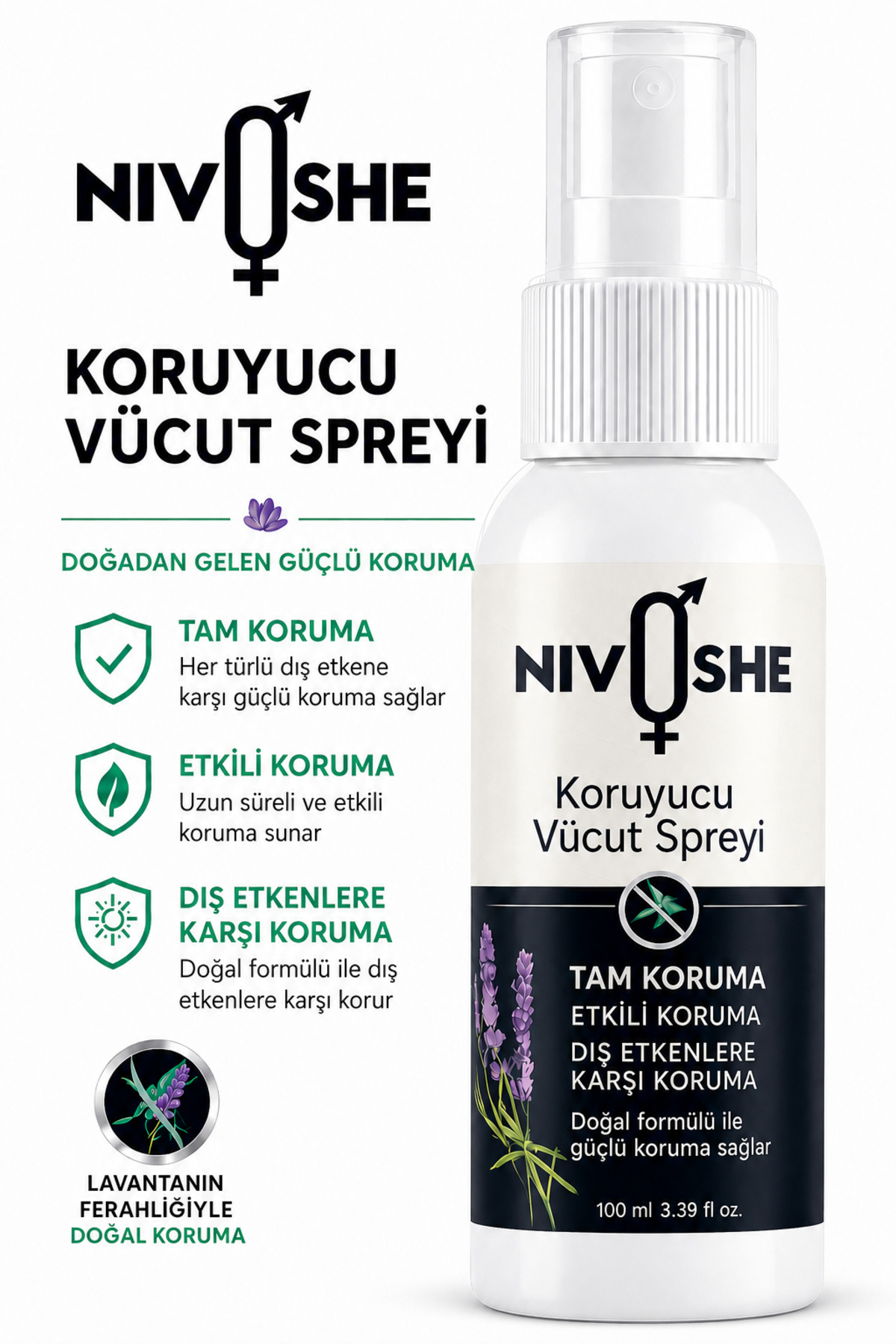 100ML Kene ve Sivrisinek Kovucu Lavanta Özlü Bitkisel Sprey Tüm Vücut için Seyahat ve Tatil Boyu