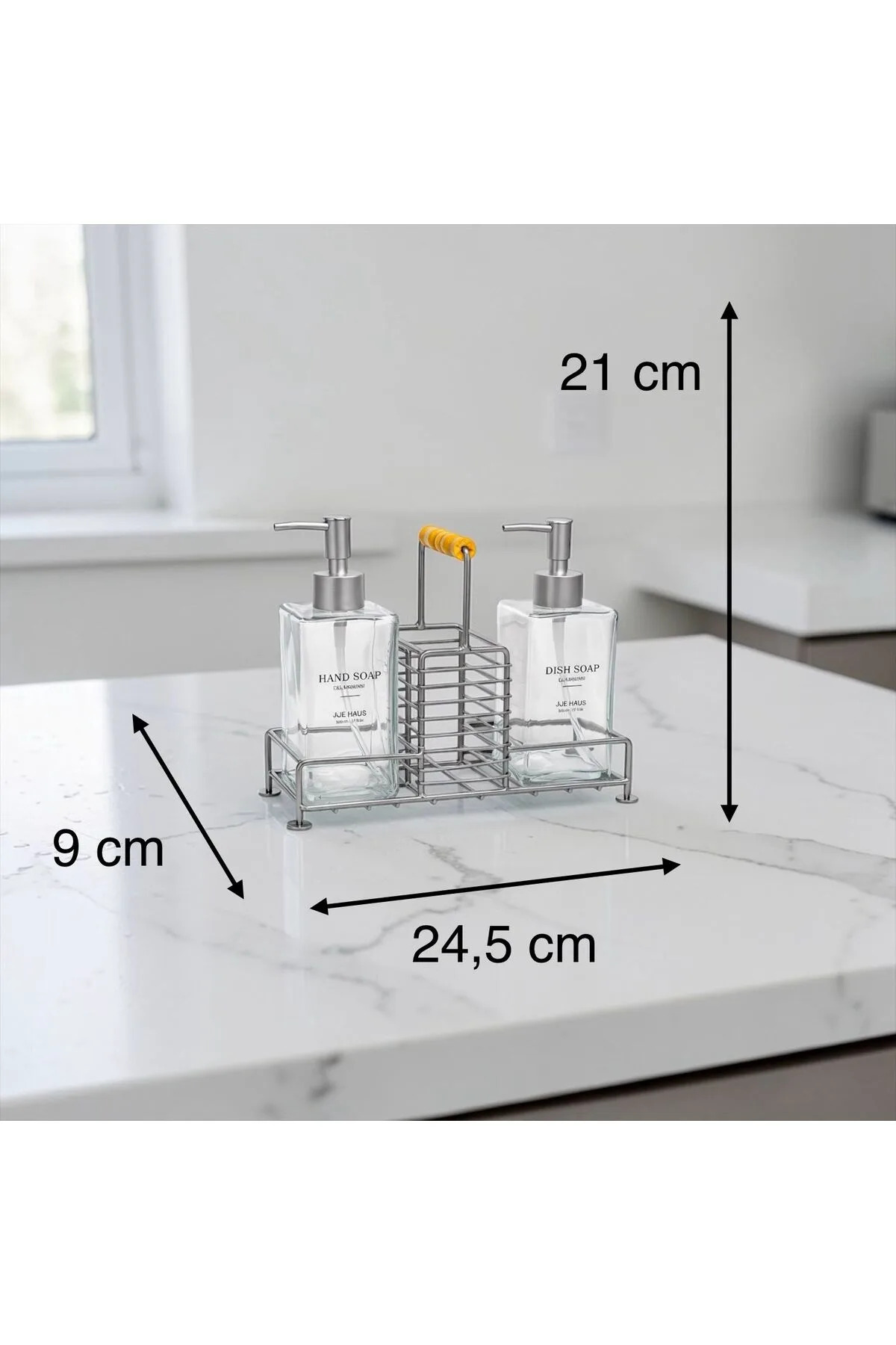 Zelo Metal Standlı 2’li Sıvı Sabunluk Seti –500 ml Banyo ve Mutfak Dispenseri