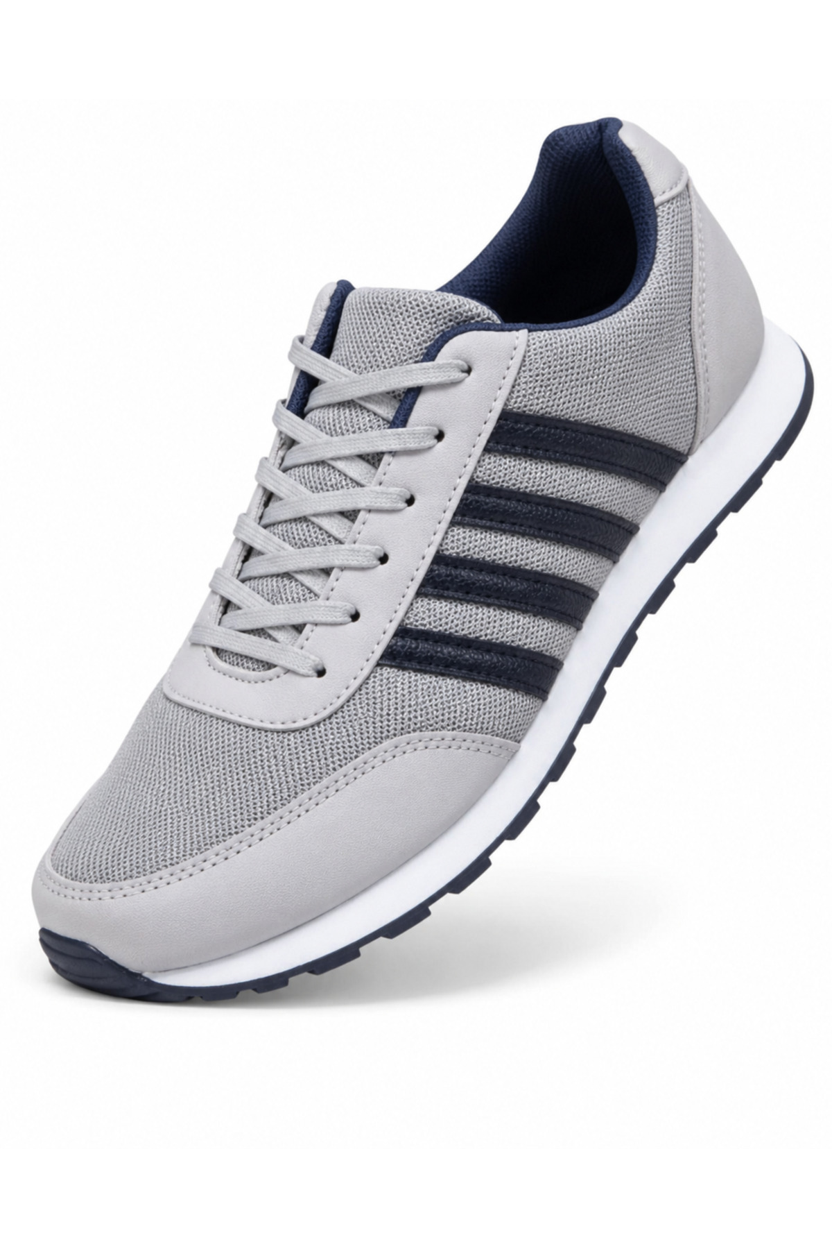 WEBORN Erkek Buz Lacivert Çizgili Casual Rahat Yumuşak Tabanlı Konforlu Sneaker Spor Ayakkabı