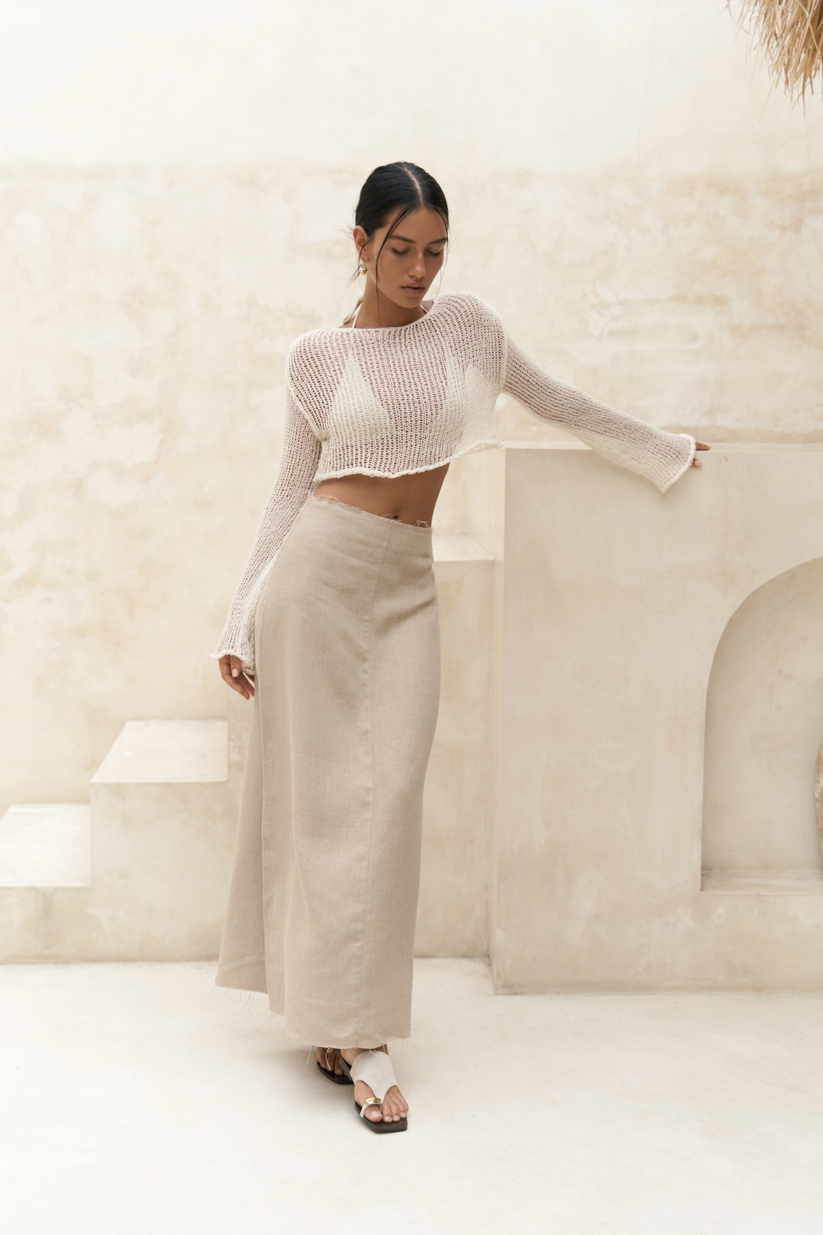 BOHEMAİ Daisy Ekru İnce Triko Crop görsel 3