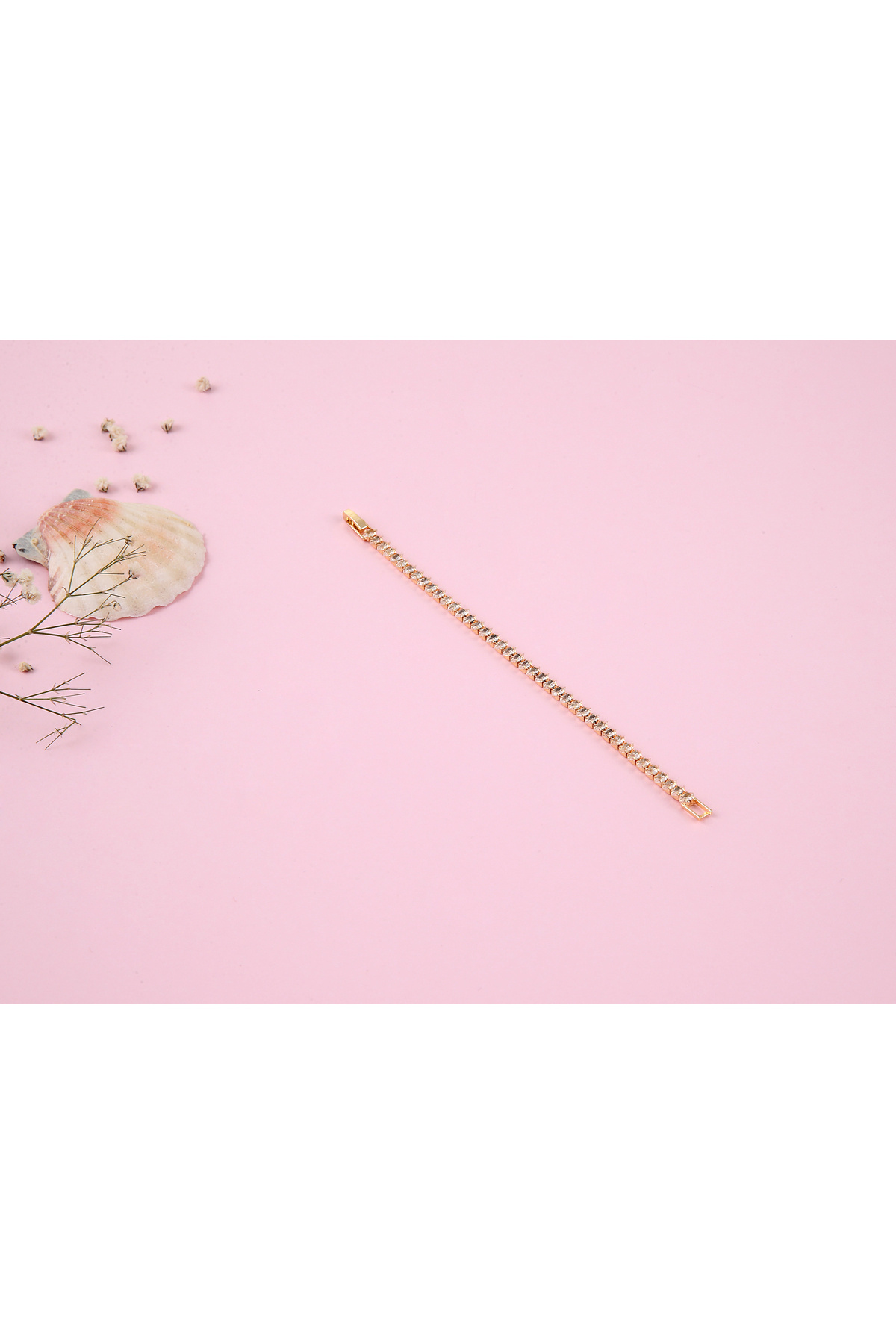 Labone Accessories Zirkon Taşlı Gold Su Yolu Mekik Model Bileklik&17 Cm görsel 2
