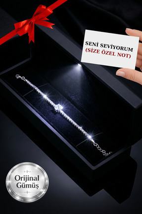 CARAT STONE IŞIKLI KUTUDA 925 AYAR GERÇEK GÜMÜŞ KADIN TEKTAŞ BİLEKLİK
