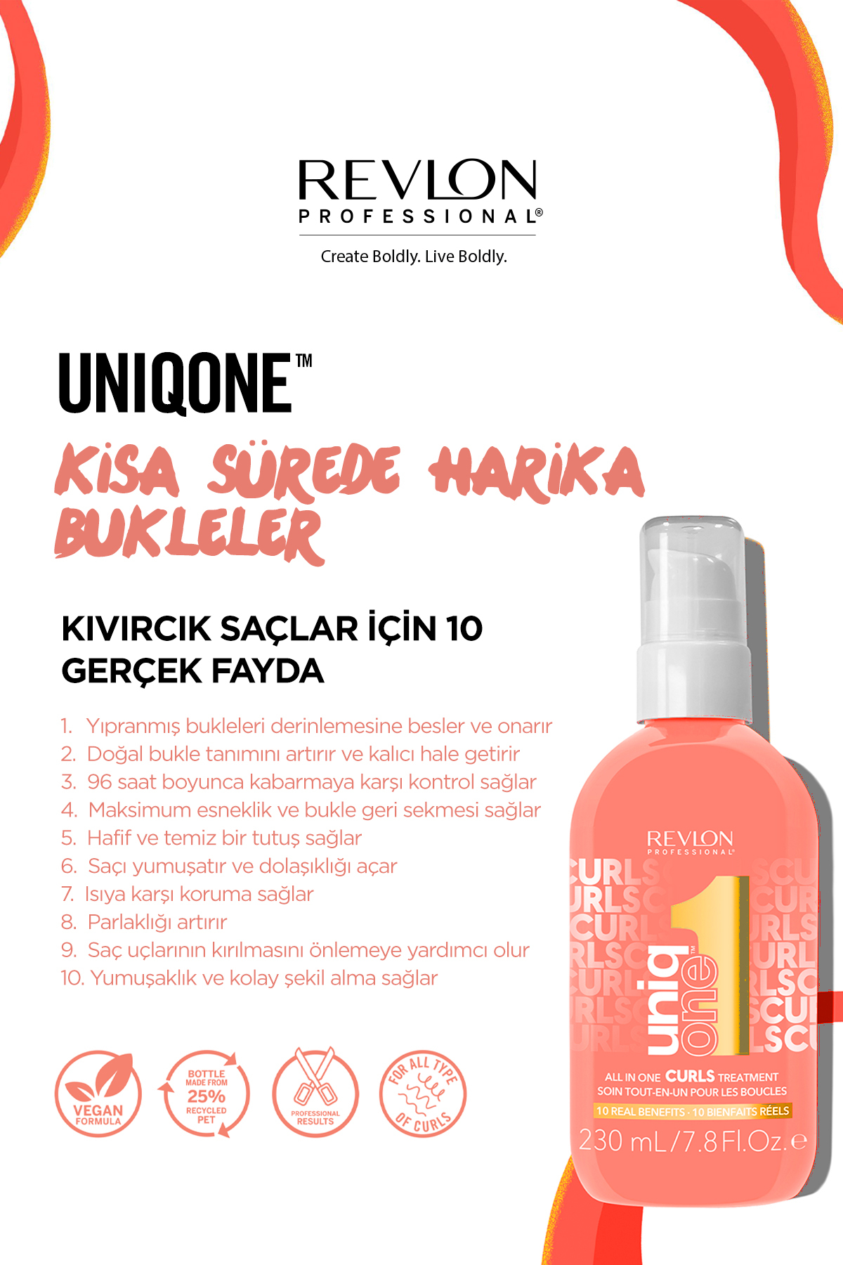 UniqOne Curls All In One Hair Treatment Bukle Belirginleştirici Durulanmayan Saç Bakım Spreyi 230 ml — 1587 — تصویر 2 از 2