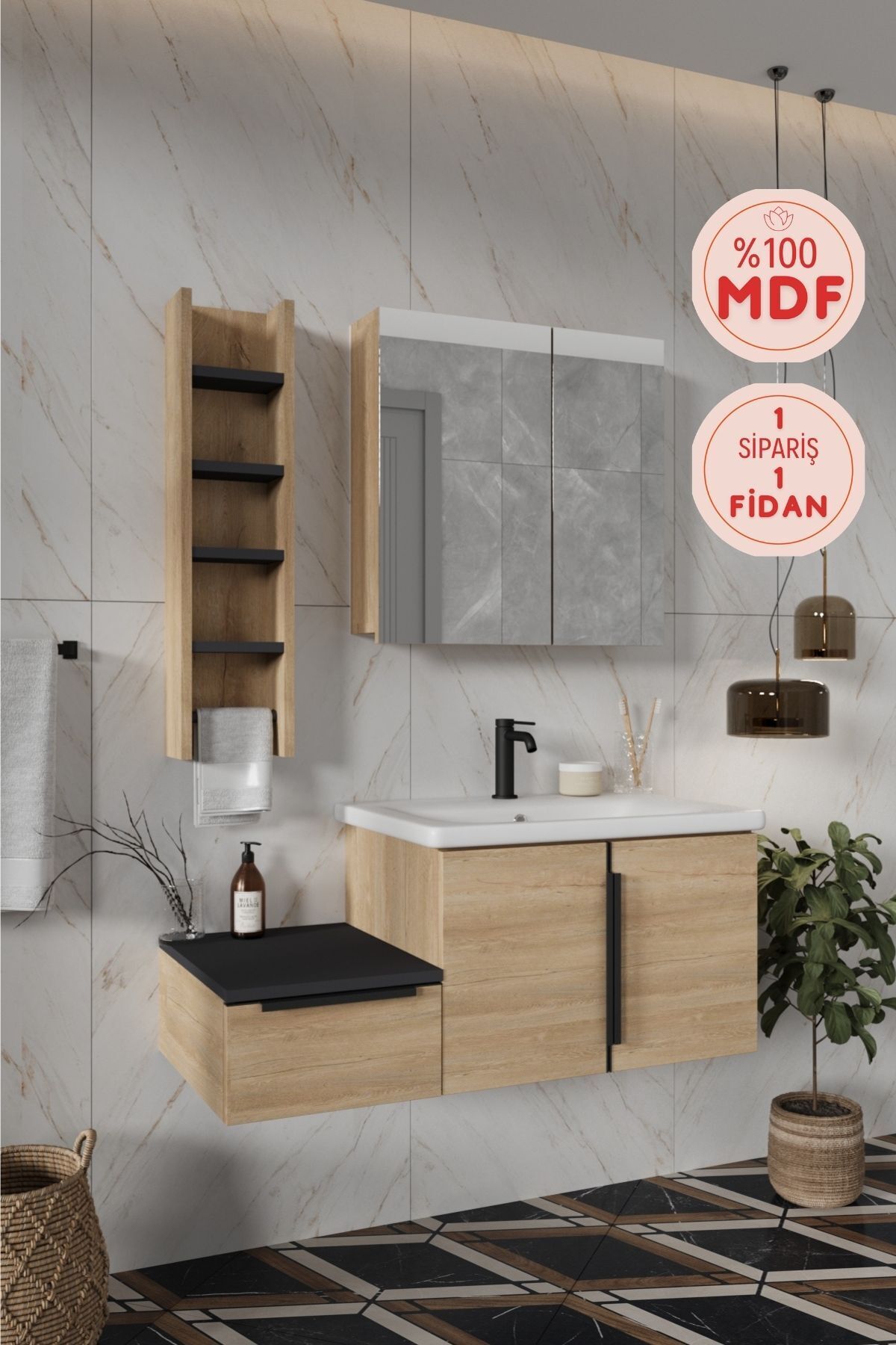 Oleander 100 Cm 100% Mdf Bathroom Cabinet with Sink