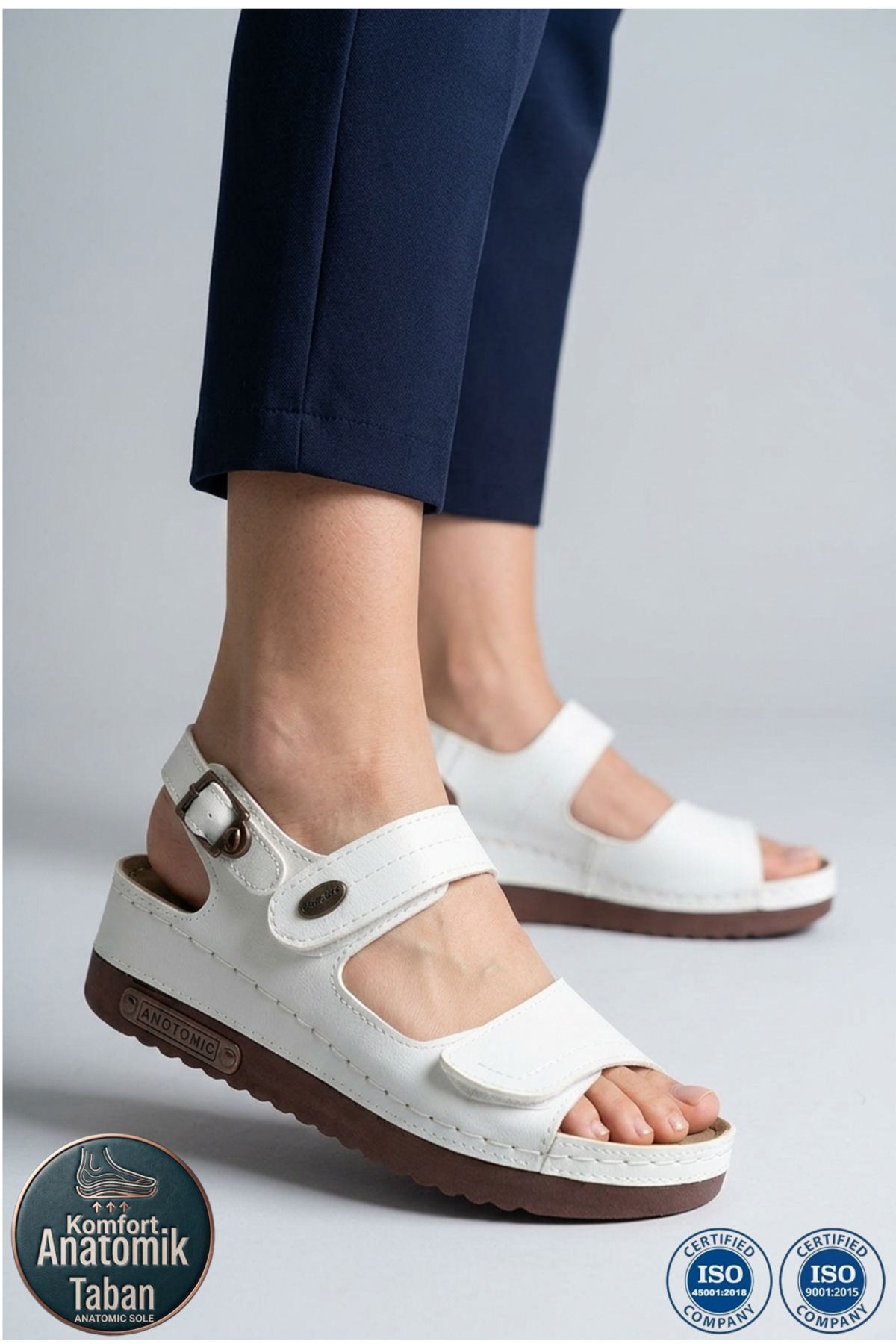 Women's Orthopedic Anatomical Sole Double Band Velcro Back Buckle Casual Sandal Slippers