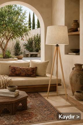 Vivido Home Doğal Dora Kumaş Ahşap Lambader