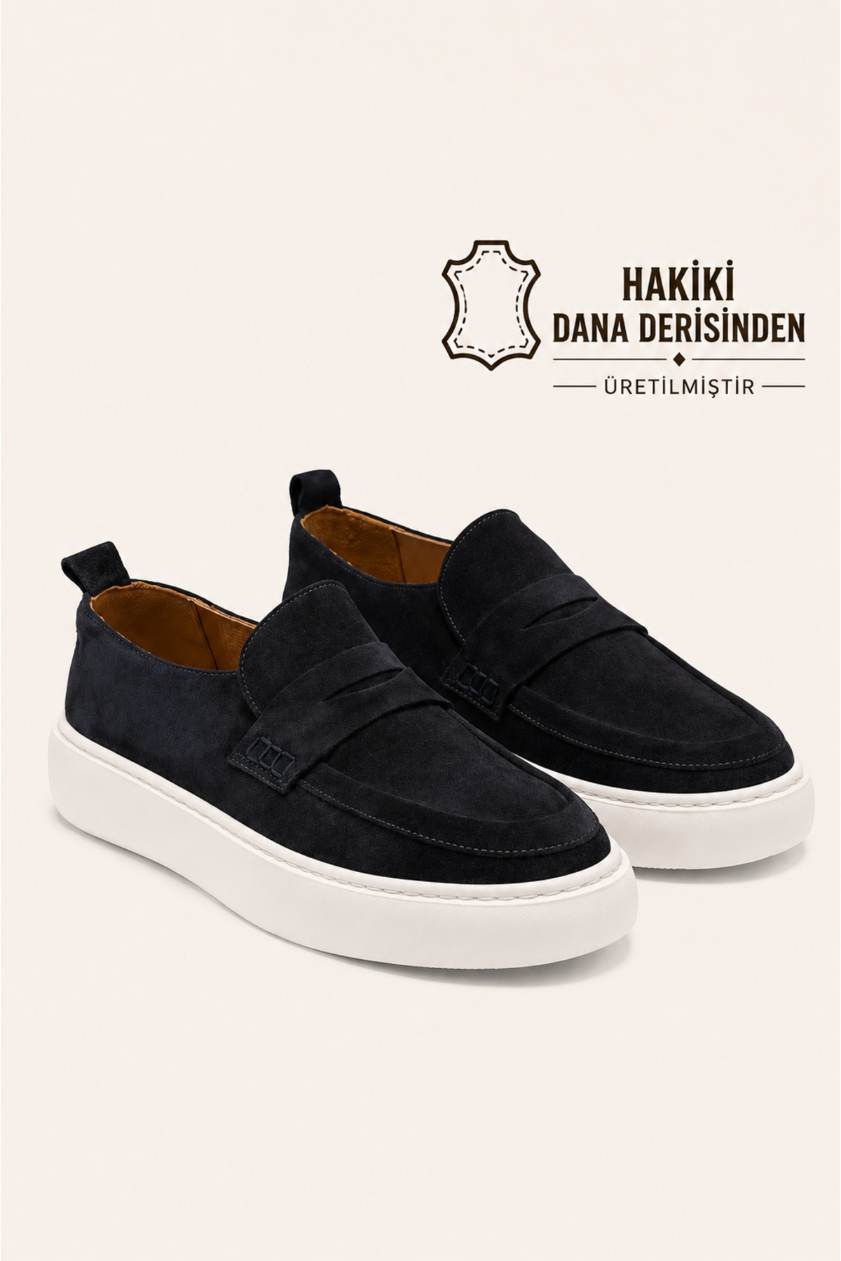 VARNAS Erkek Lacivert Süet Hakiki Deri Casual Günlük Loafer EVA Taban Ayakkabı, Republic görsel 7