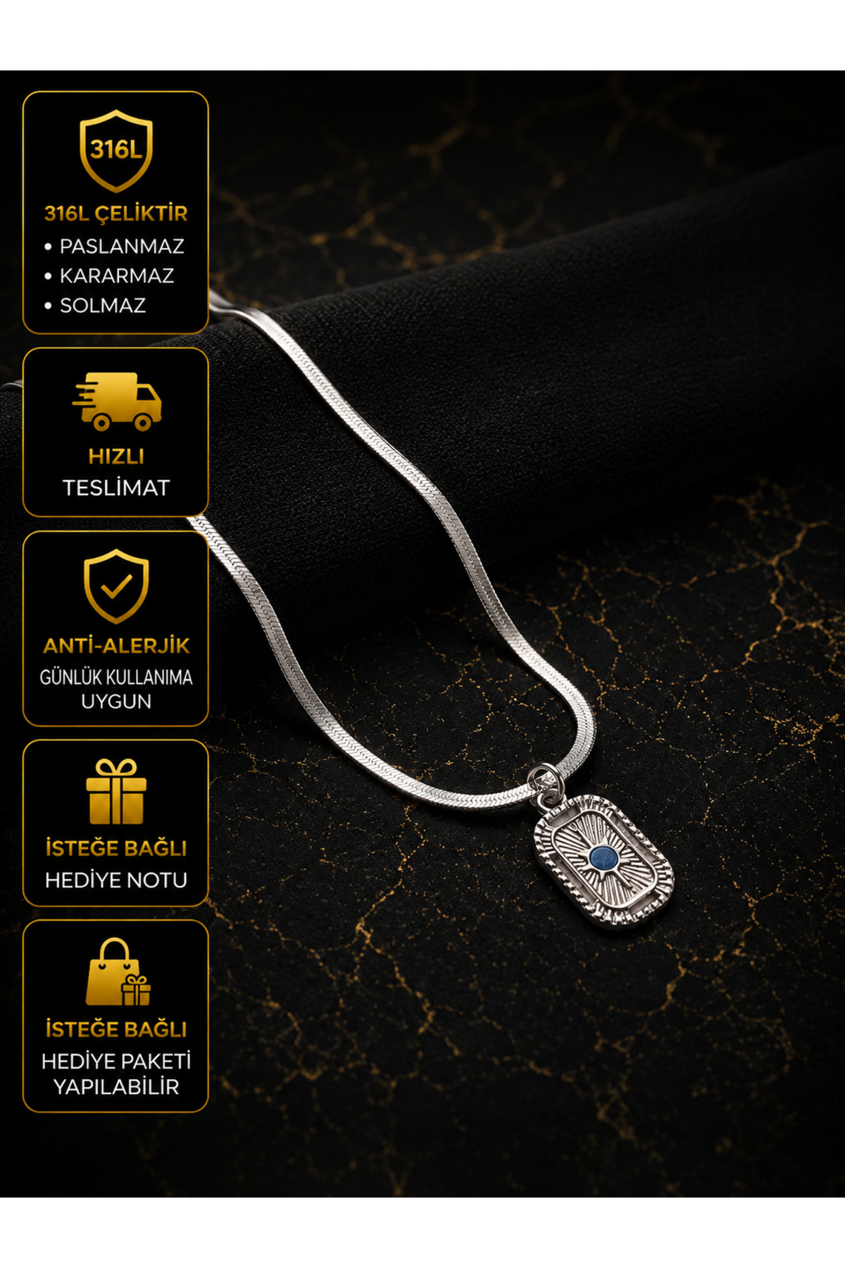 ITALIAN SILVER COMPASS 100% STAINLESS STEEL SILVER NECKLACE