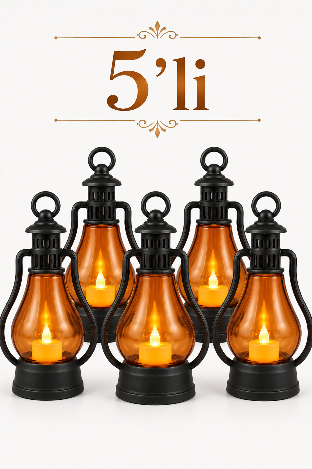 5-Piece led Candle Gas Lamp Type-Retro Vintage Battery-Powered - Decorative Hand Lamp with Smokeless Flame Effect Black