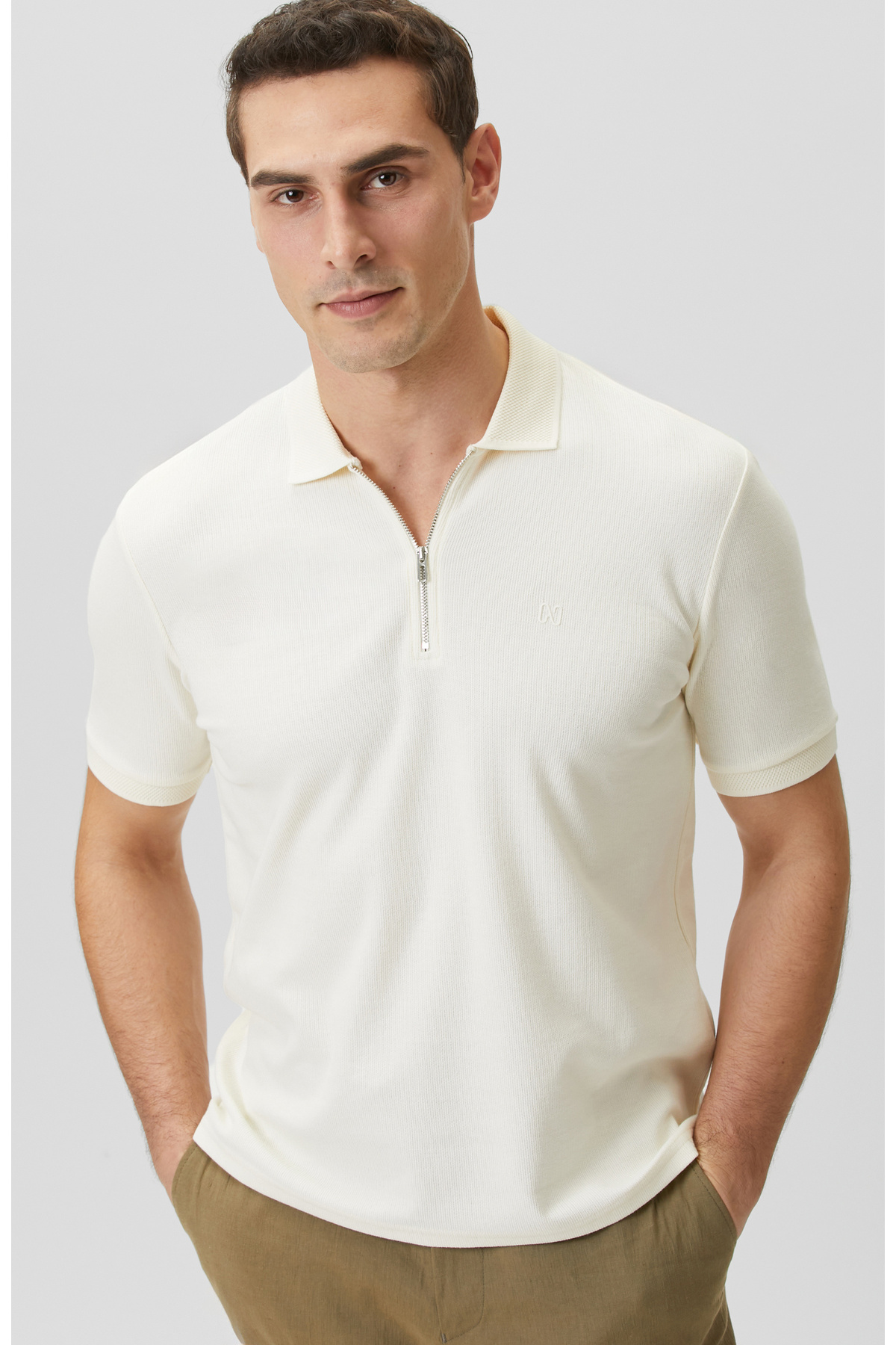 Off-White Zippered Polo Jacquard T-shirt