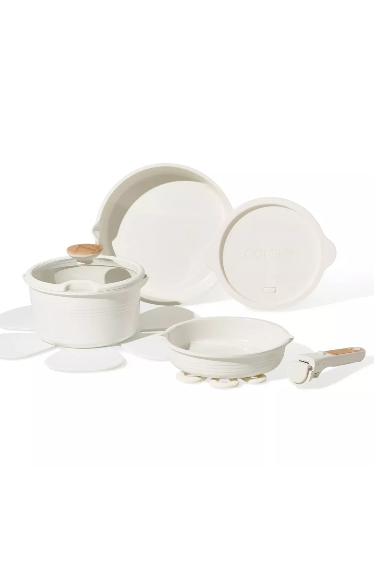 CAROTE 10-Piece Ceramic Cookware Set with Detachable Handle, PFAS-Free Healthy Cooking - Cream