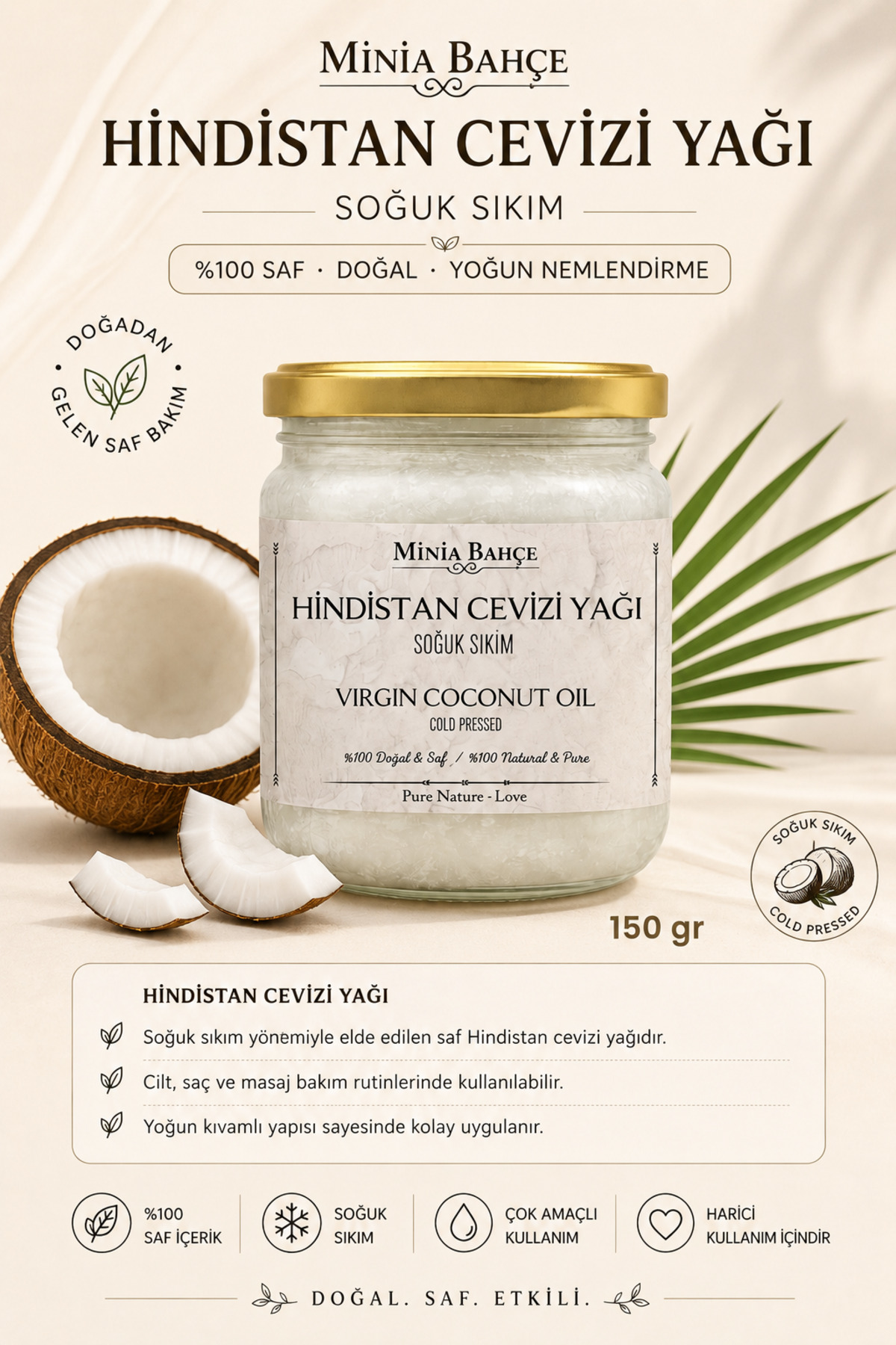 Hindistan Cevizi Yağı – 150 gr | %100 Saf Soğuk Sıkım Coconut Oil — hcvz — تصویر 5 از 5