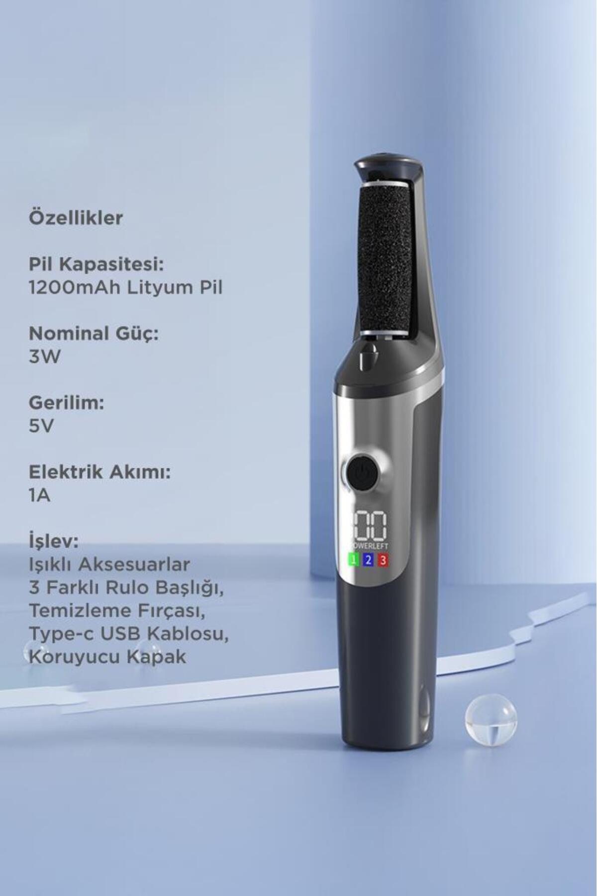 سوهان پا ضد آب و قابل شارژ با صفحه نمایش LCD و 3 سر، BCM-1140T، مشکی — تصویر 8 از 8