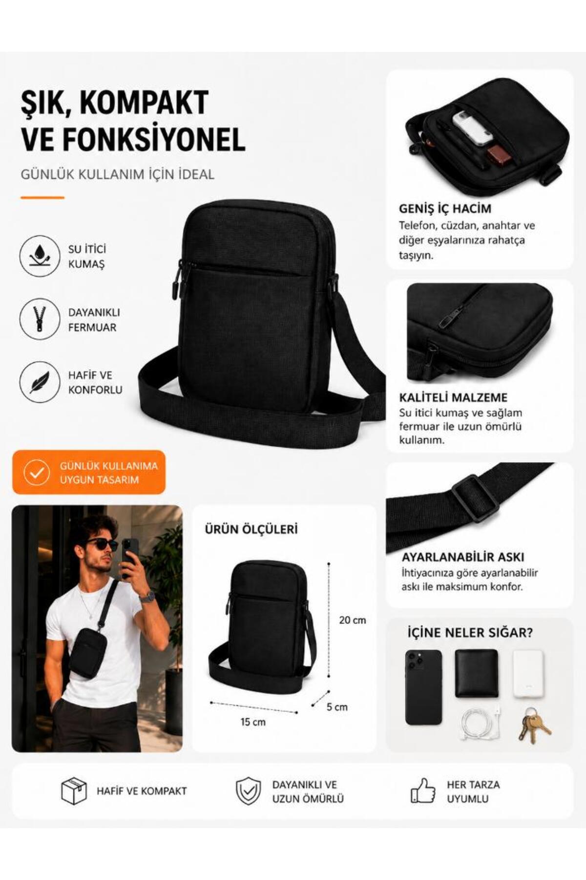 Sofia Erkek Crossbag body Siyah Askılı Bel Çantası görsel 6