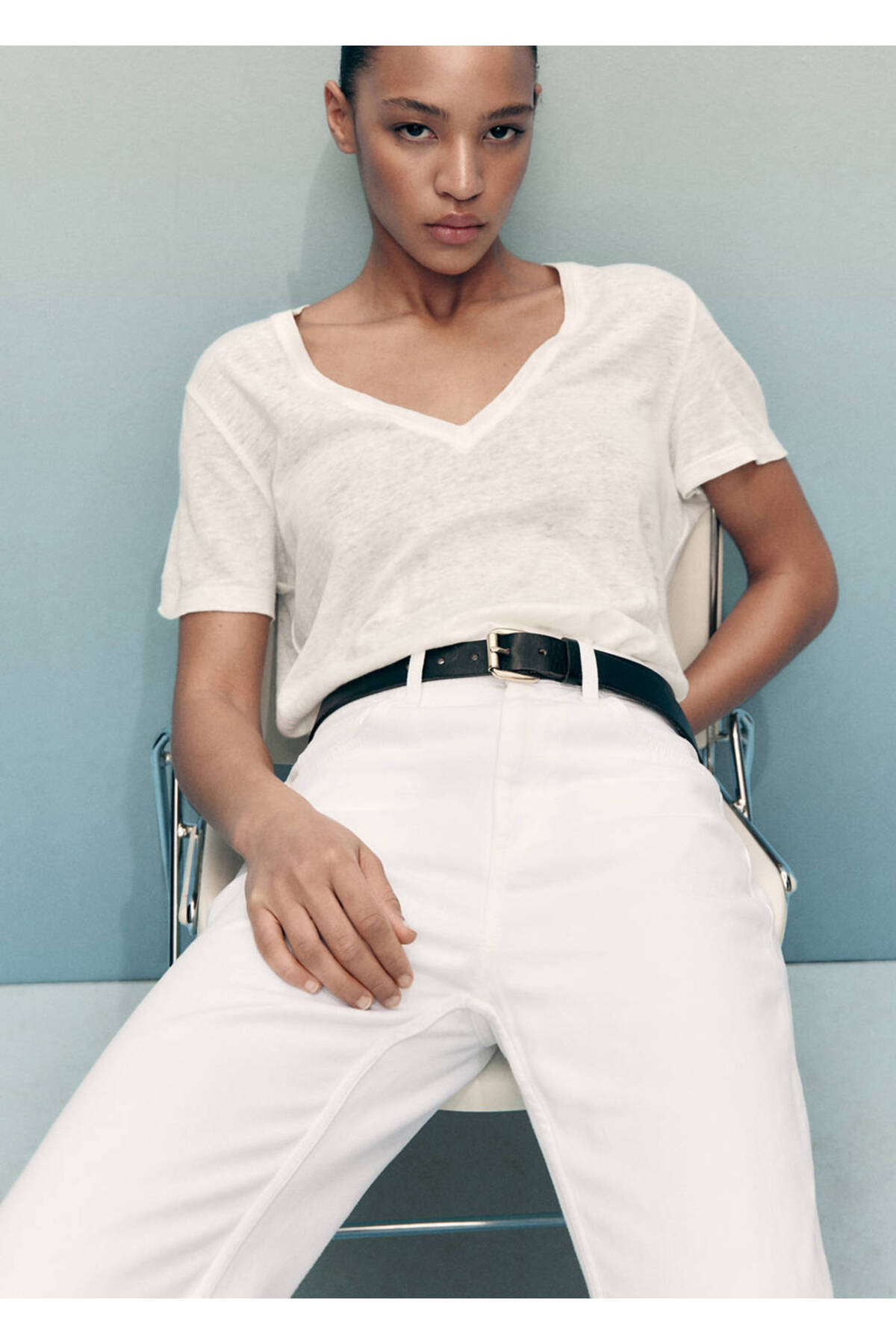 MANGO Woman Matilda düz kesim orta bel jean pantolon görsel 6