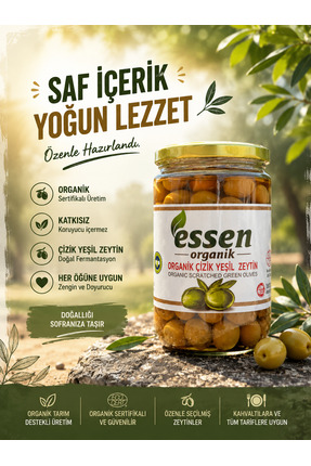 Essen Organik Organik Çizik Yeşil Zeytin 360g