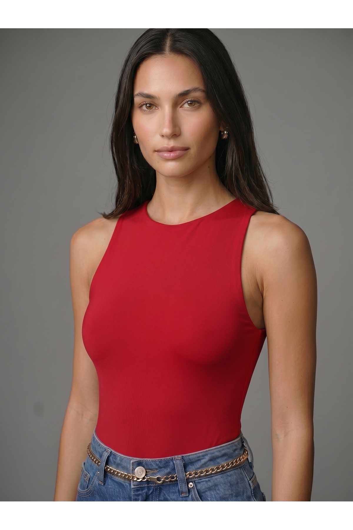 Kadın Kırmızı Halter Yaka Slim Fit Likralı Bodysuit Günlük Şık Çıtçıtlı Body 4