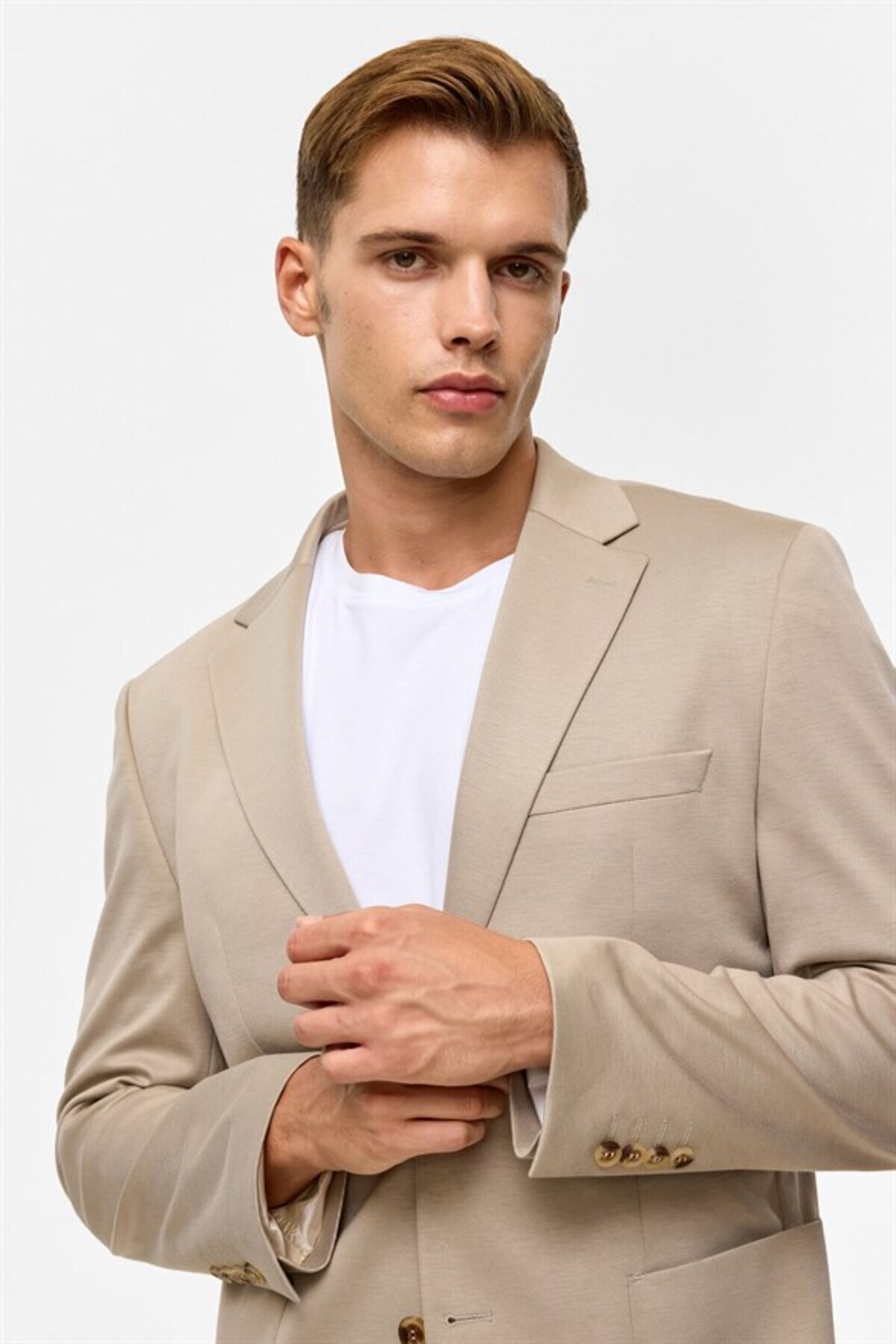 Bej Slim Mono Yaka Düz Torba Cep 6 Drop Takım Elbise — بژ TK1006900379 — تصویر 7 از 8
